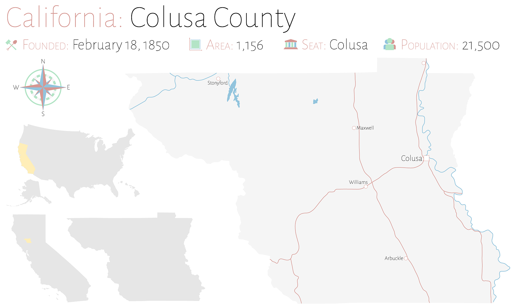map of  colusa county in california