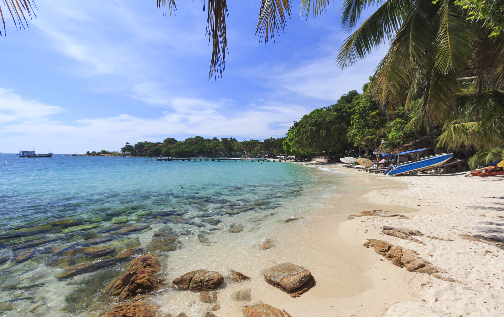 summer tropical sea and beach in blue sky.