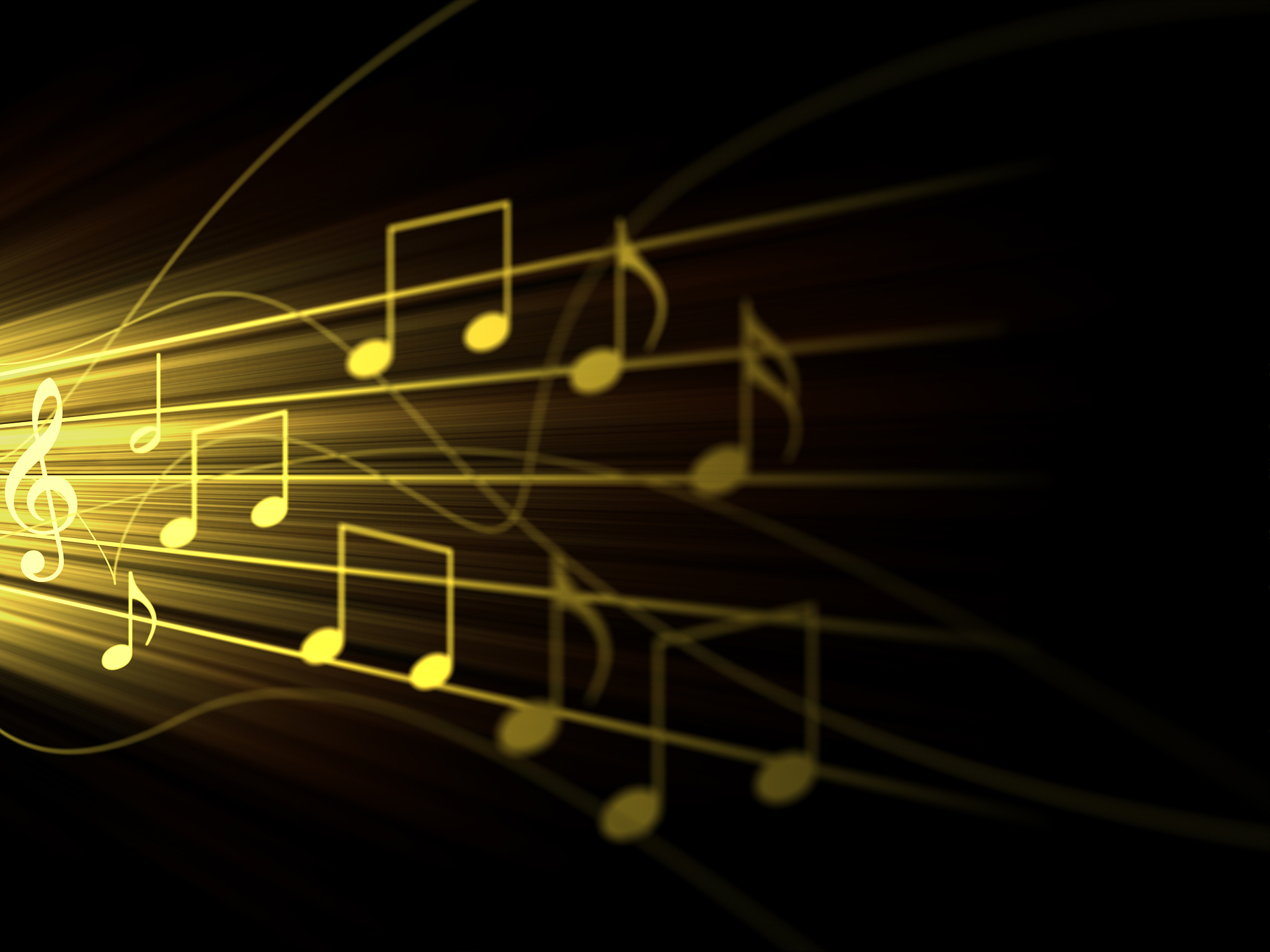 yellow music notes on a staff with a black background