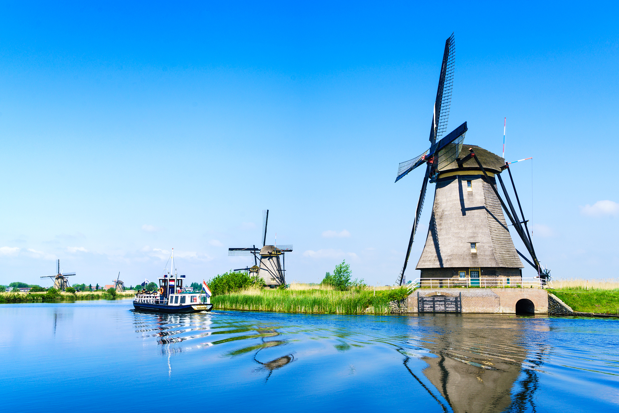 traditional dutch windmills at netherlands