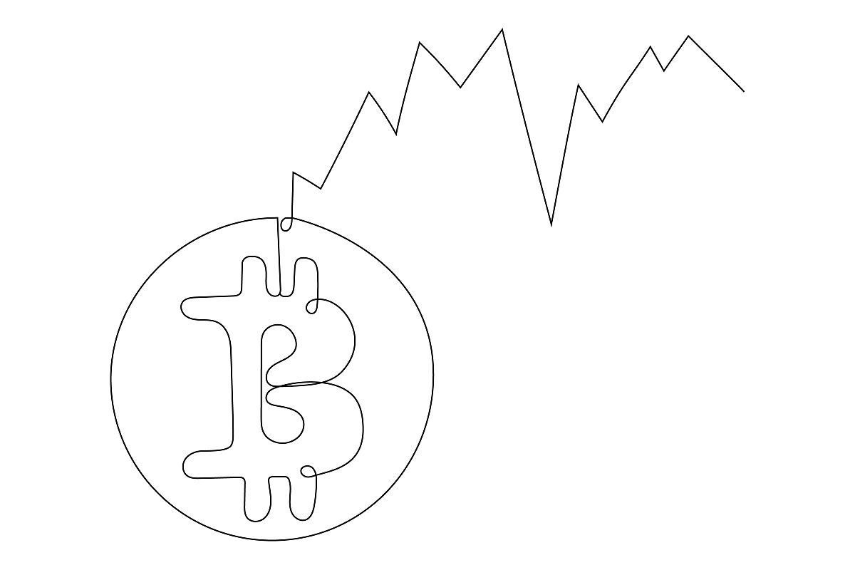 矢量波动的比特币一行画,极简主义艺术.比特币的汇率波动图