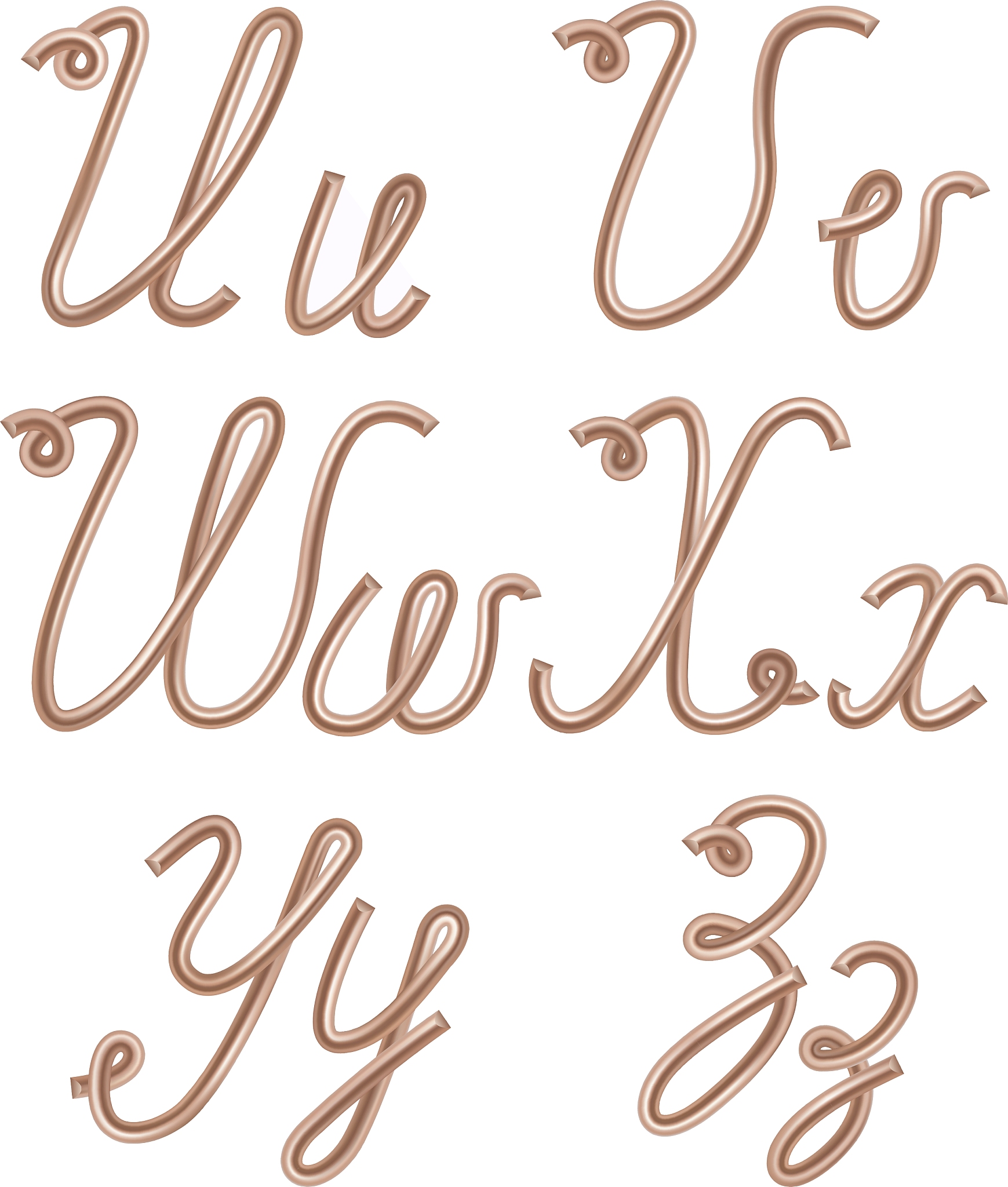 u v w <strong>x</strong> y z letters made of metal copper wire