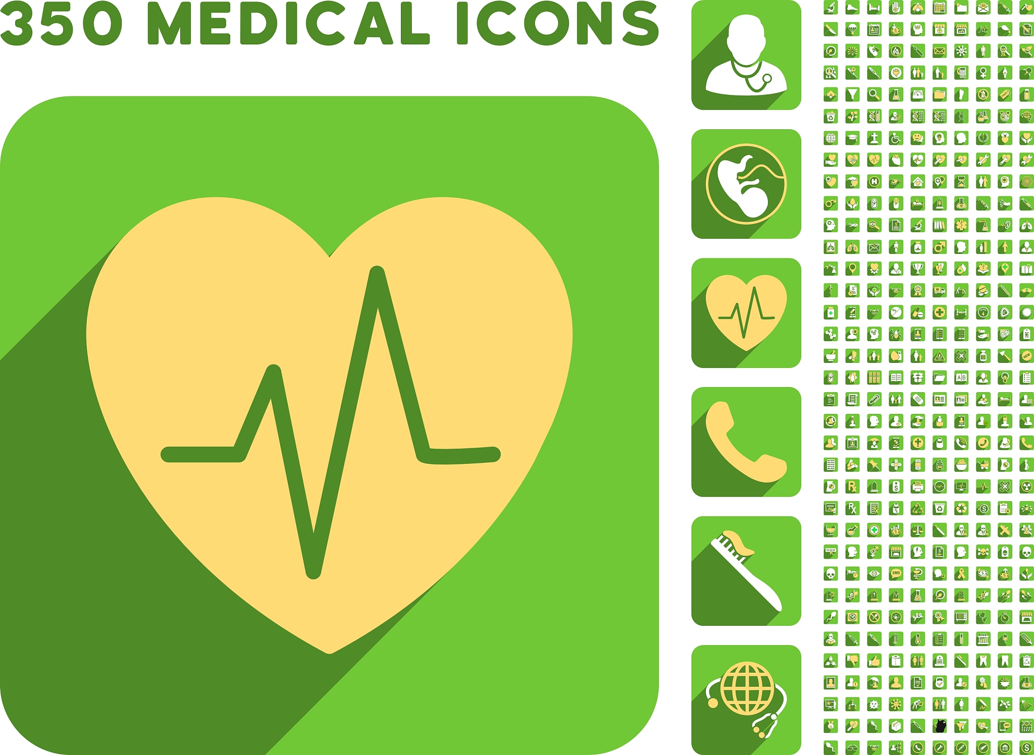 heart ekg icon and medical longshadow icon set