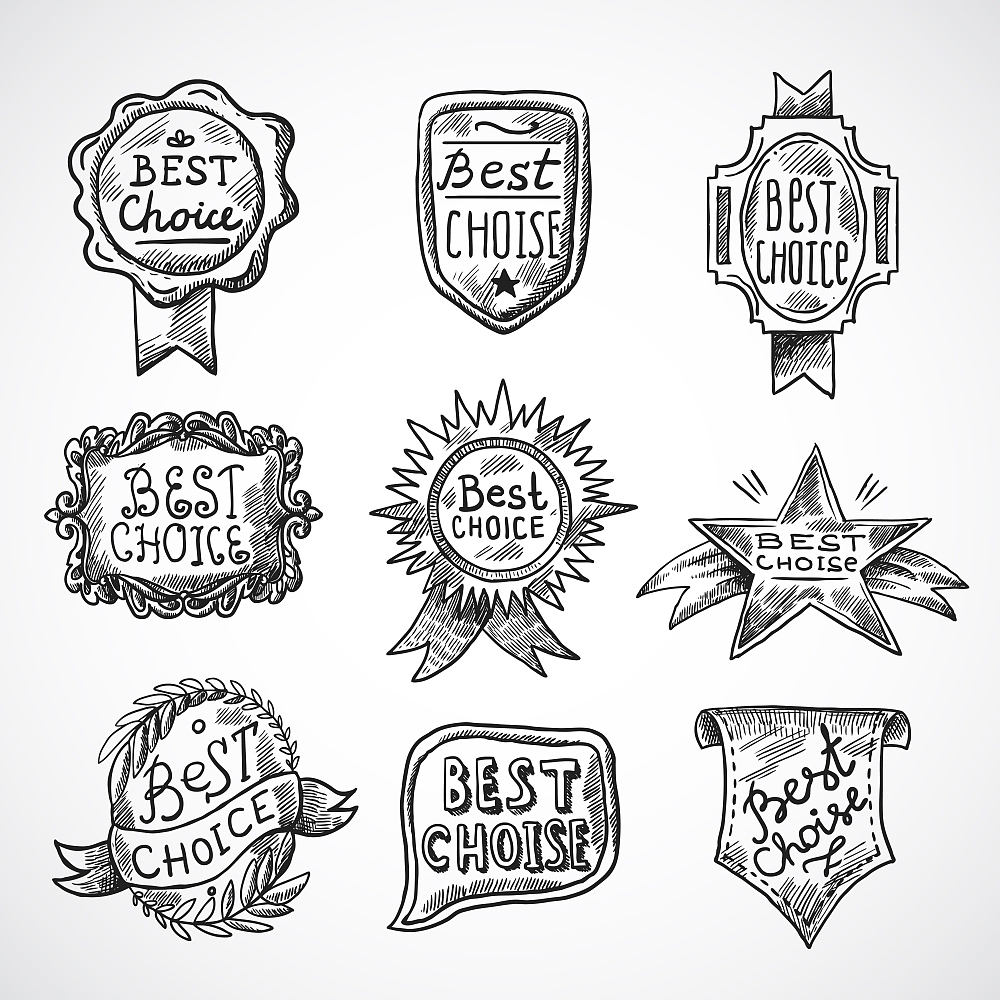 best choice advertising and promotion badge black sketch set iso