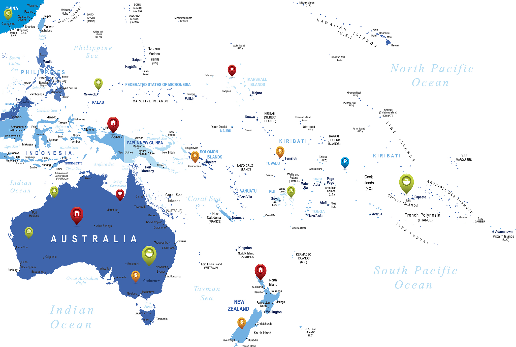 australia and oceania vector map