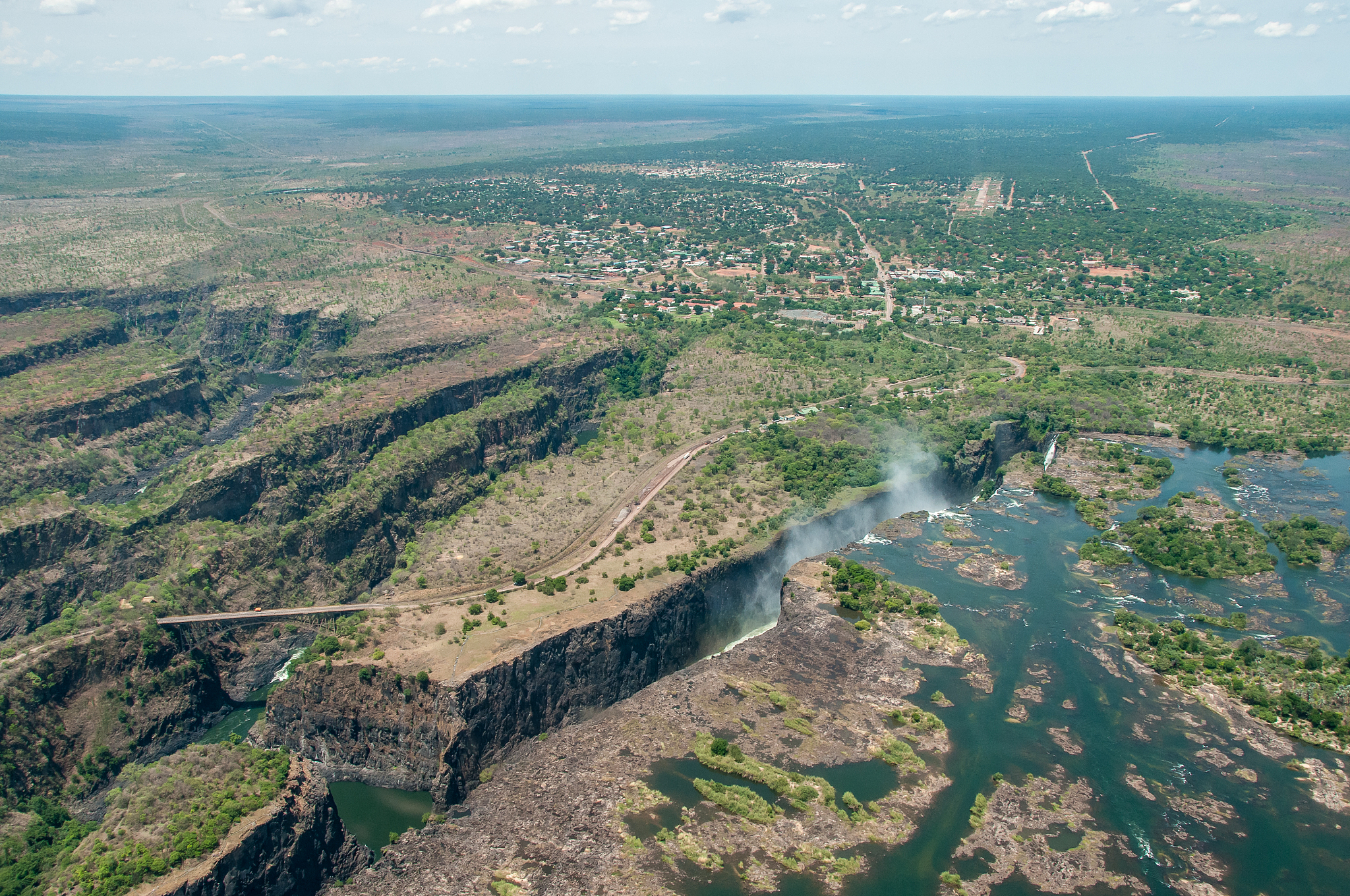 victoria falls and the zambezi river on the border of zimbabwe a