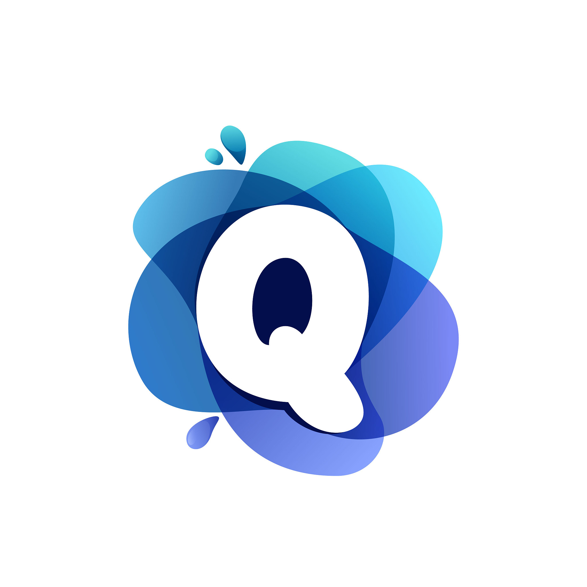 letter q pure water logo. swirling overlapping shape with splash