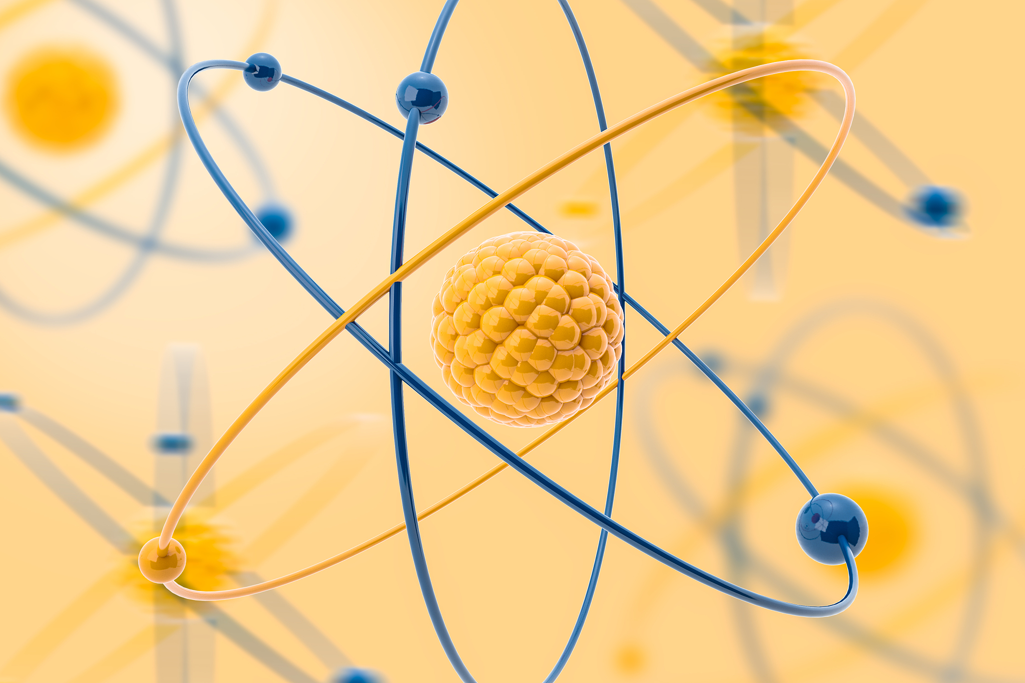 blue and yellow atom model
