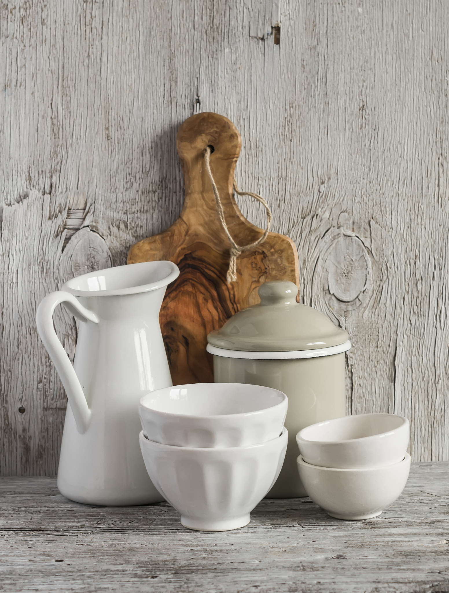 vintage crockery -  jug, jar,  bowl and olive cutting board