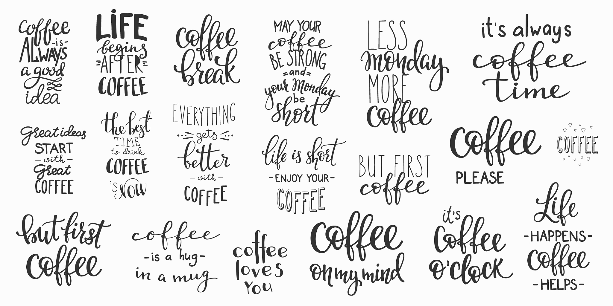 quote coffee cup typography set