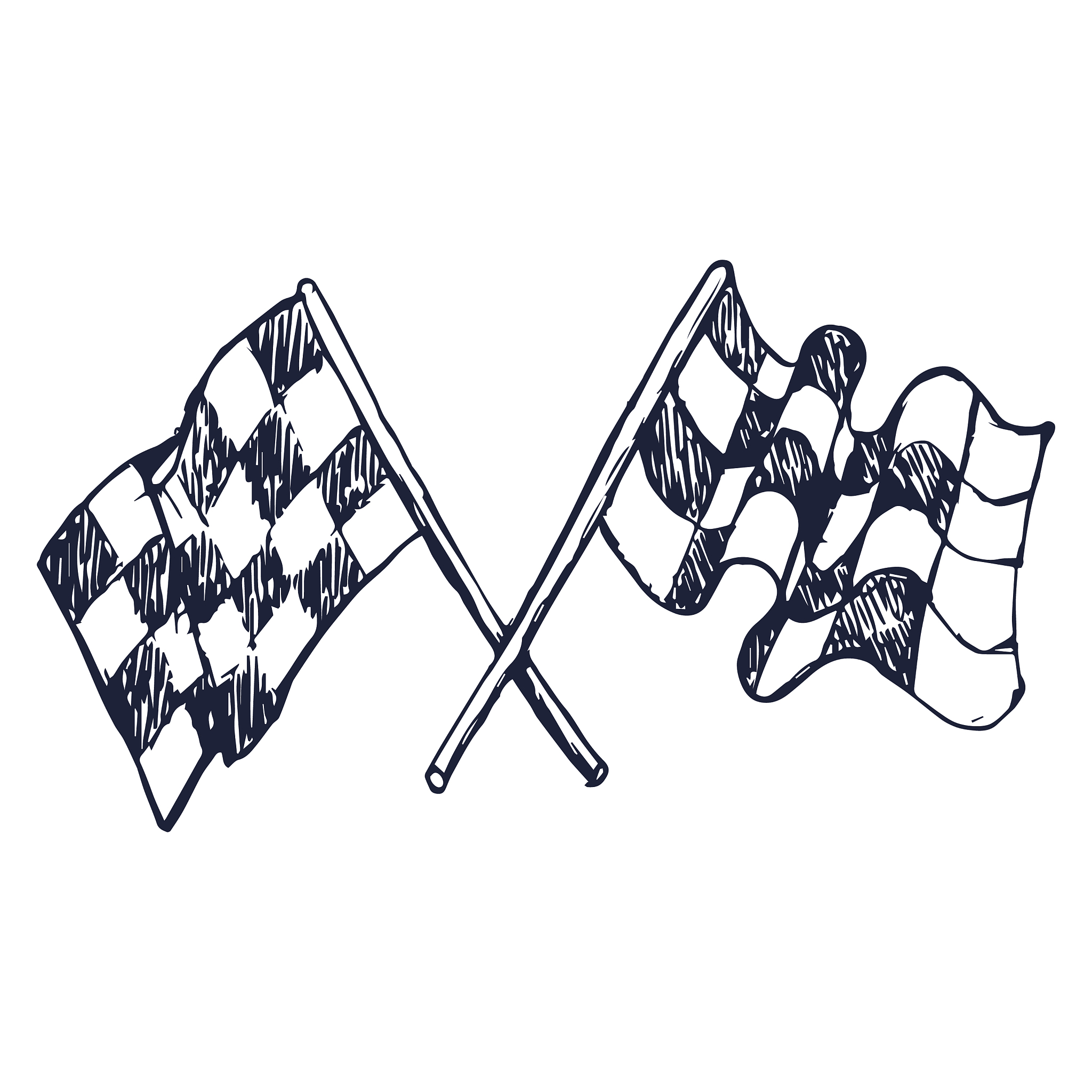 two checker race flags crossed doodle style