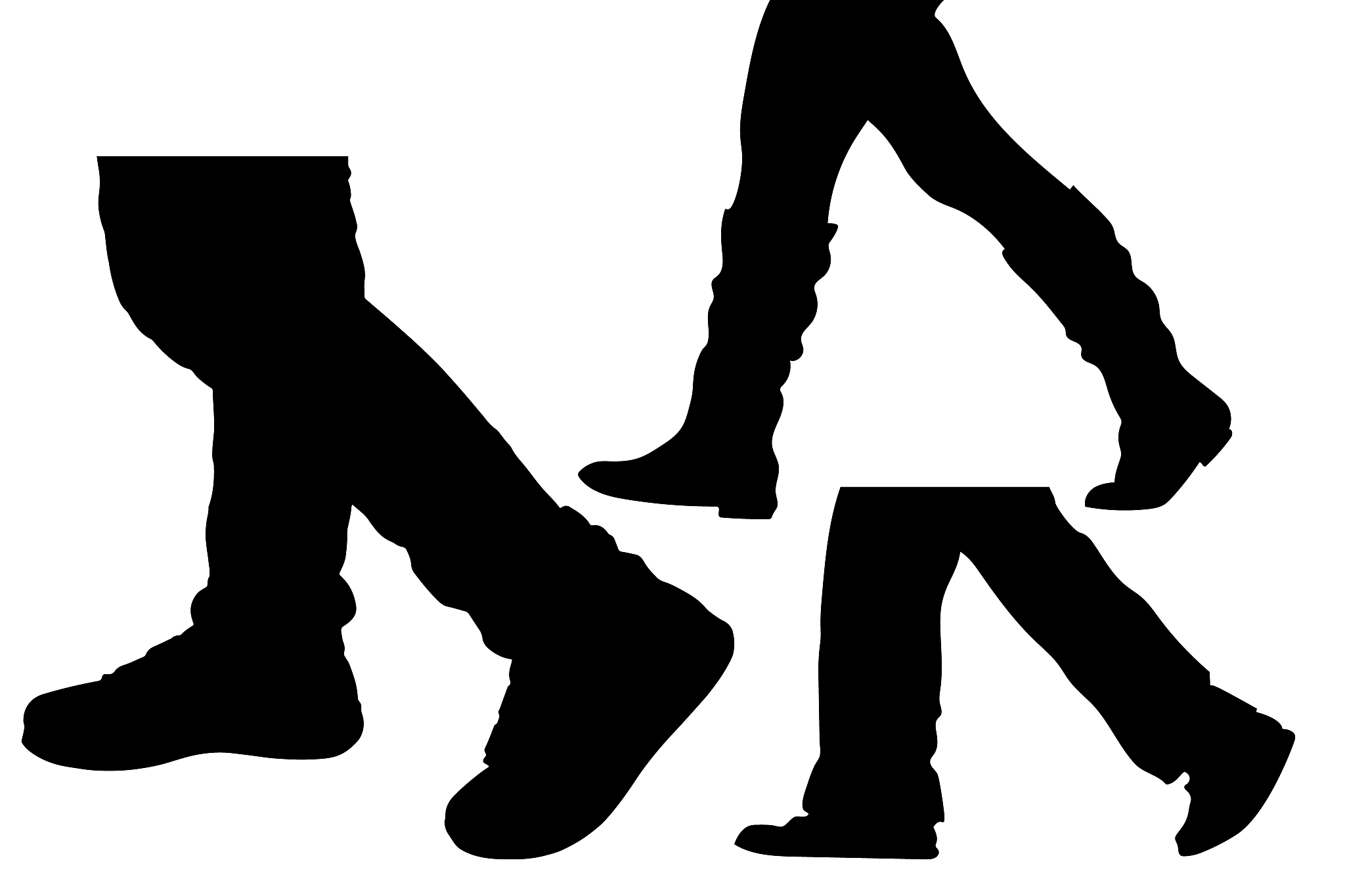 silhouettes of the feet of walking people