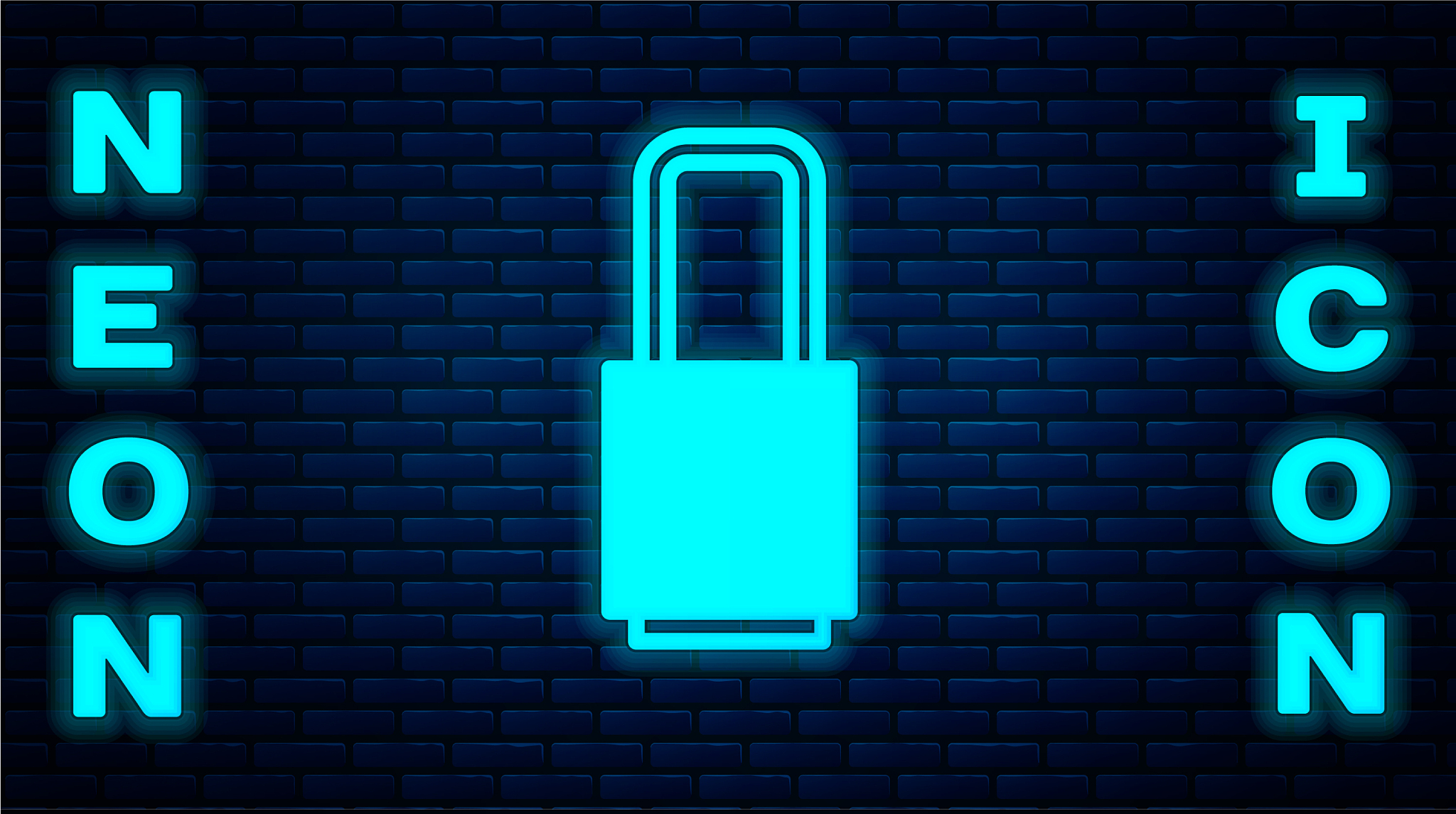 glowing neon lock icon isolated on brick wall