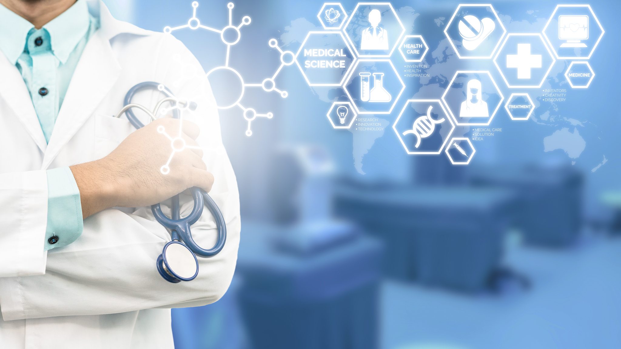 doctor with medical science icon modern interface