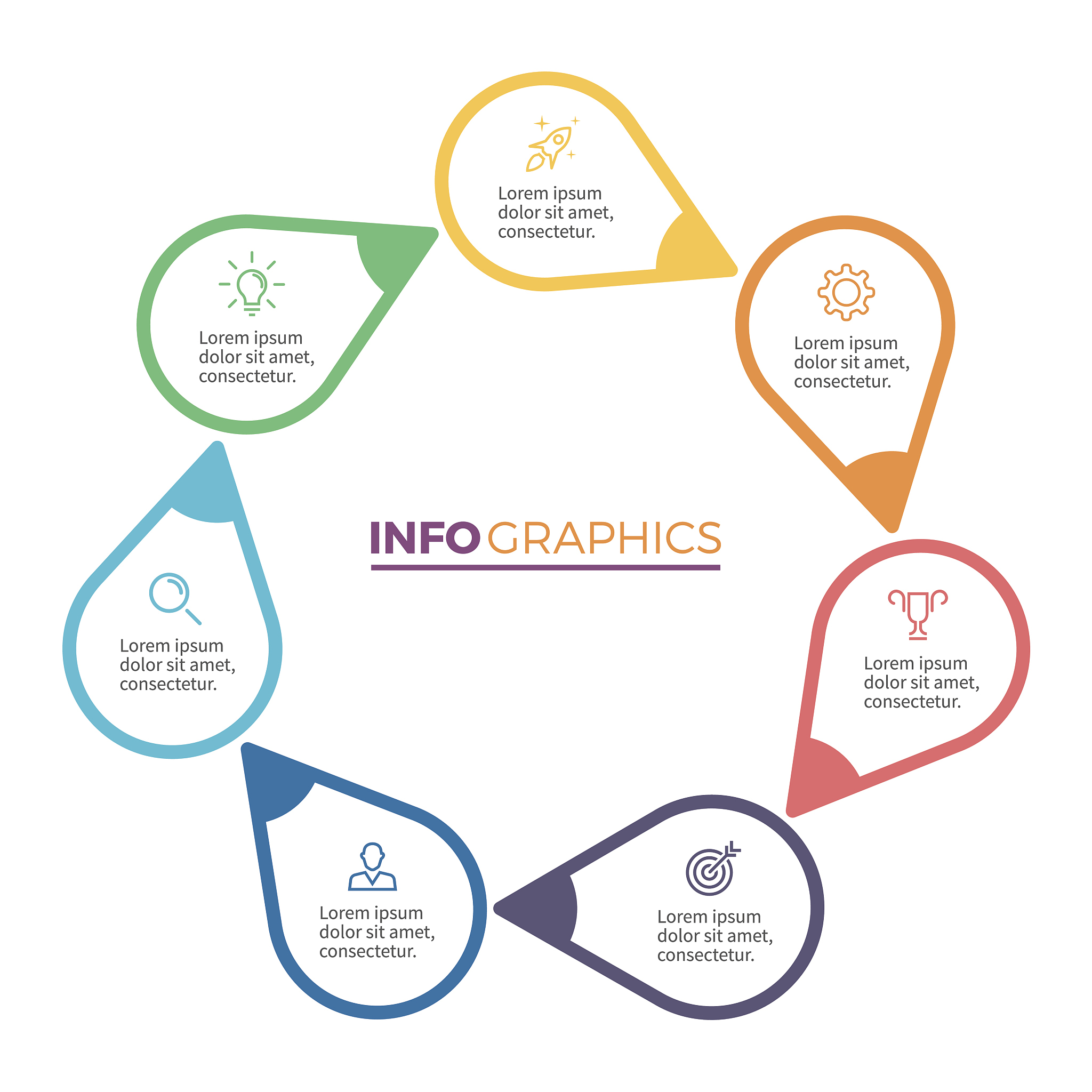 circular chart, diagram with 7 steps, pointers. vector design el