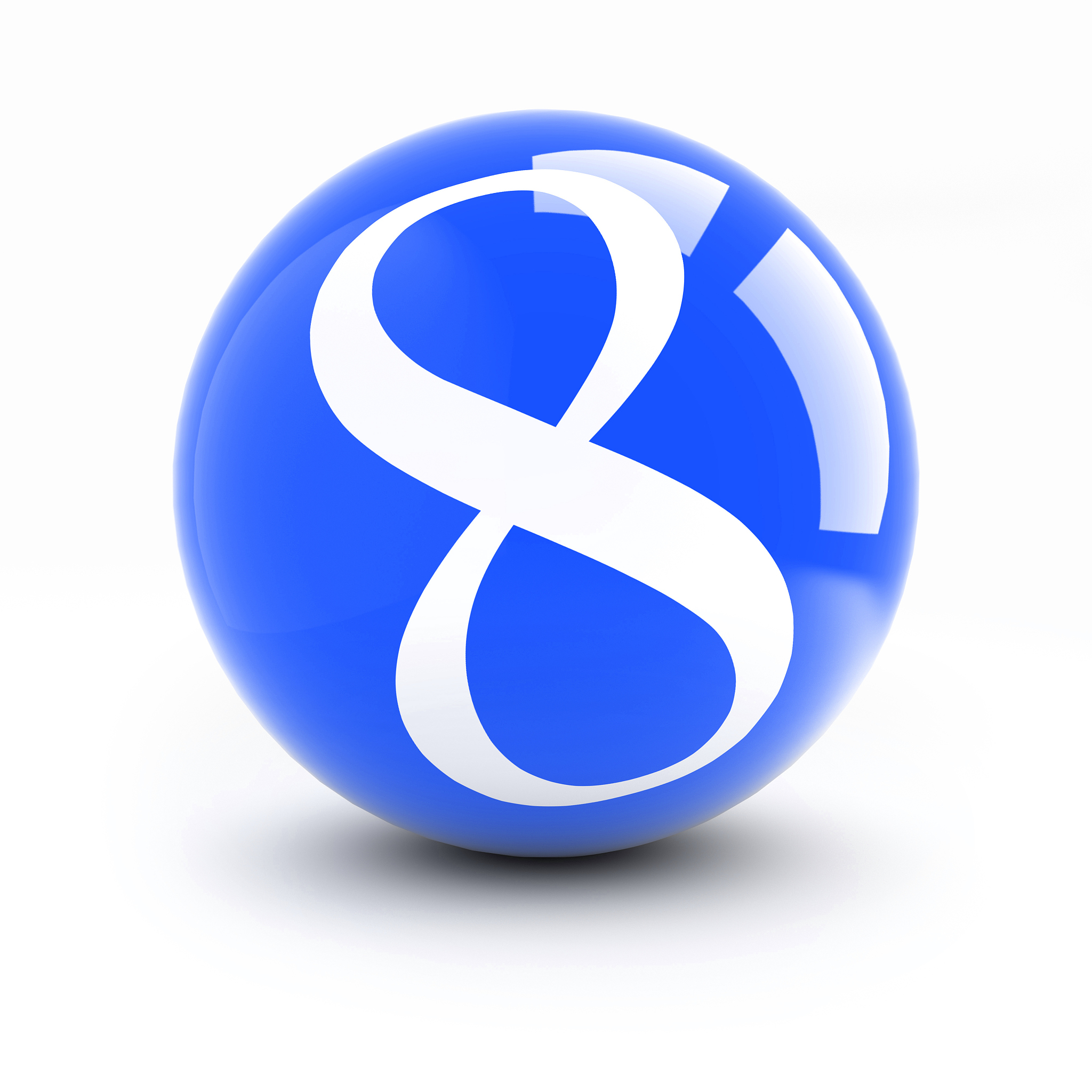 number 8 on a bright blue balls isolated on white.