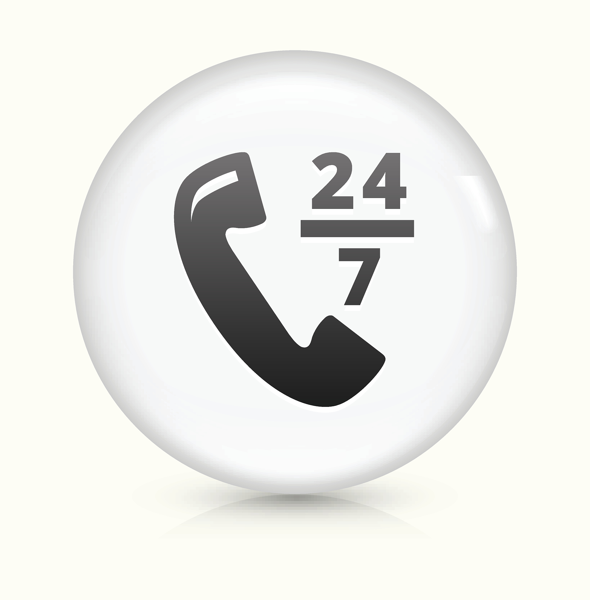 24/7 telephone icon on white round vector button