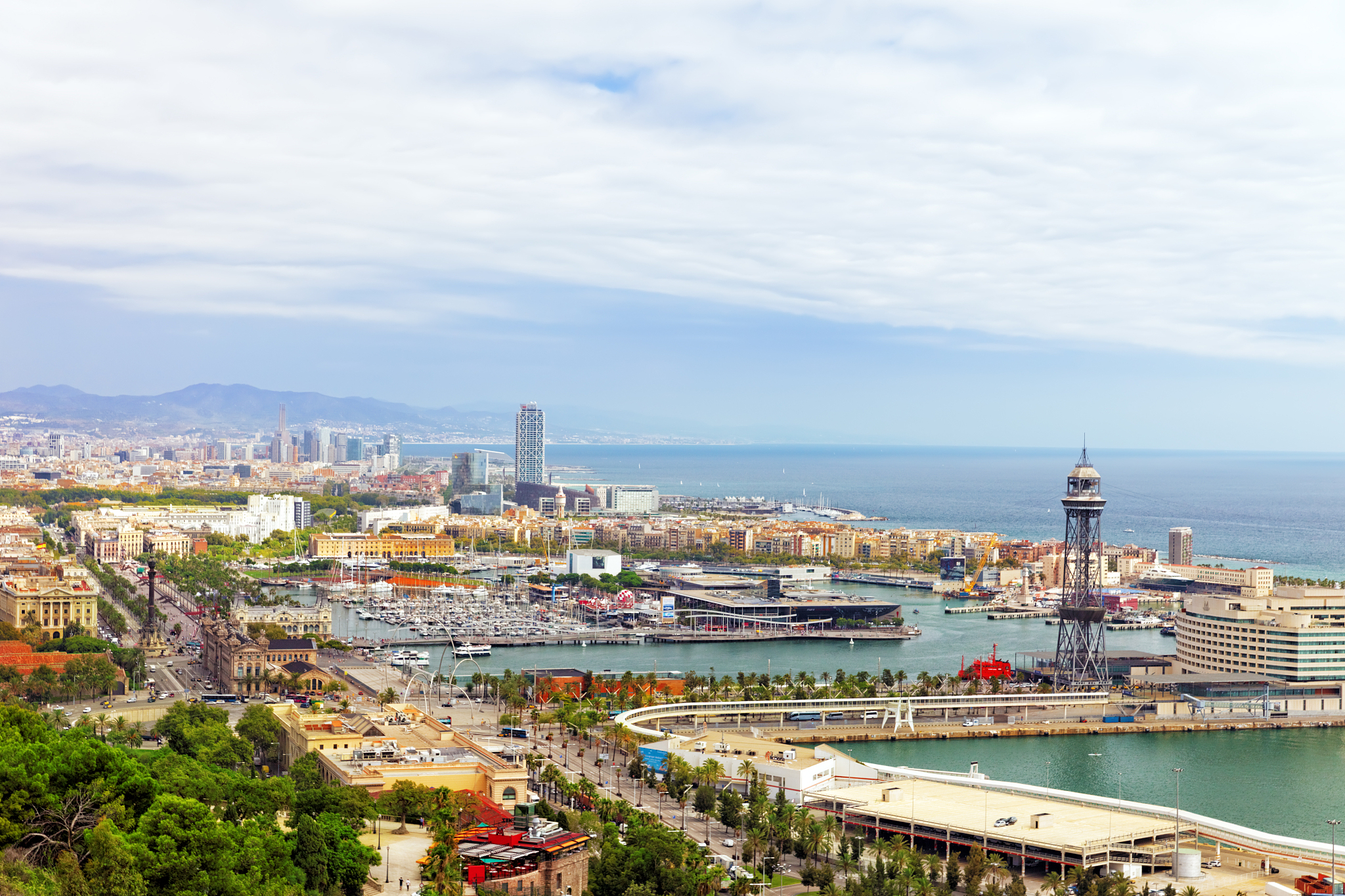 panorama on barcelona seaport from montjuc castle.catalonia.