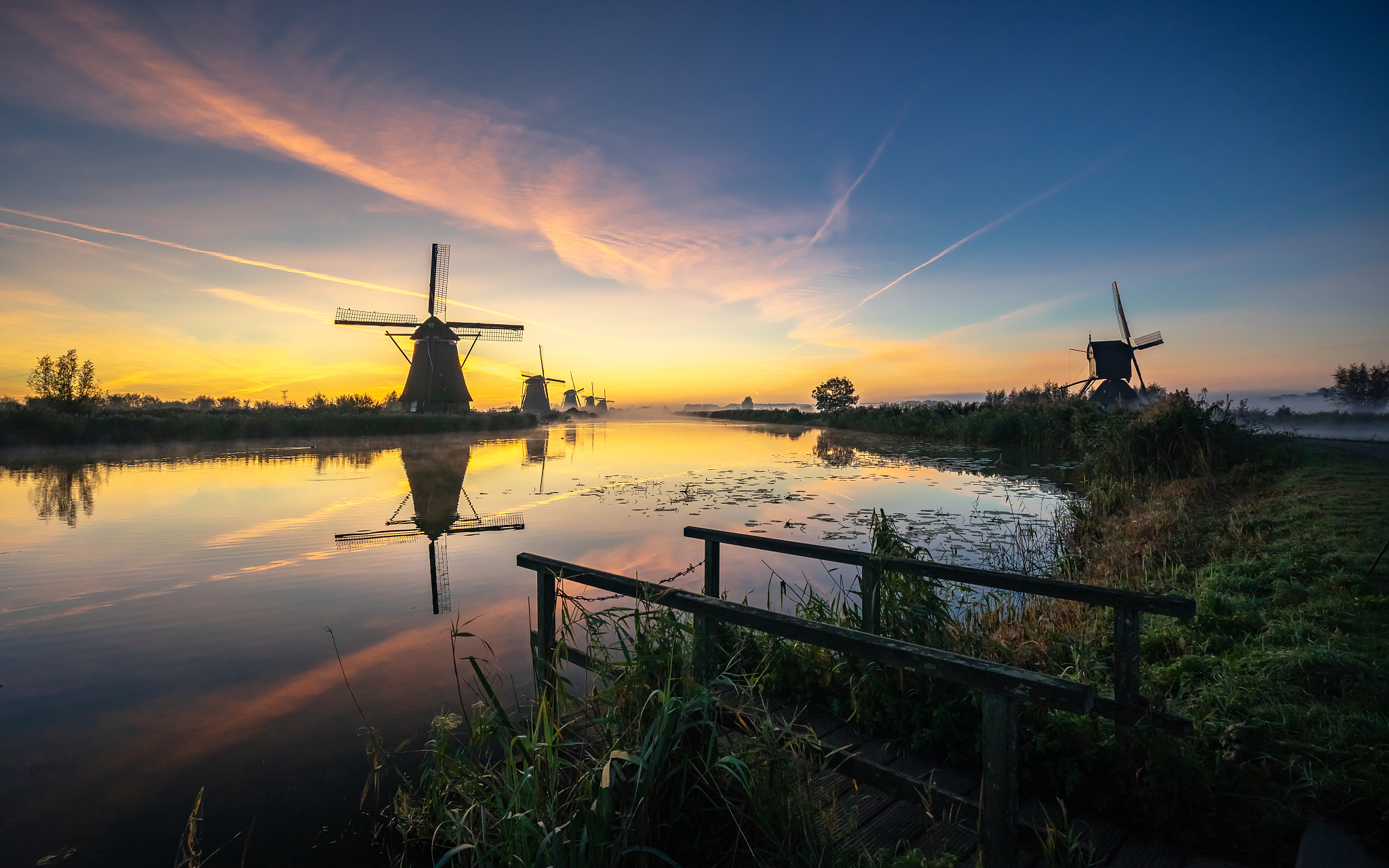 scenic view of lake against sky during sunset, windmill, kinderd
