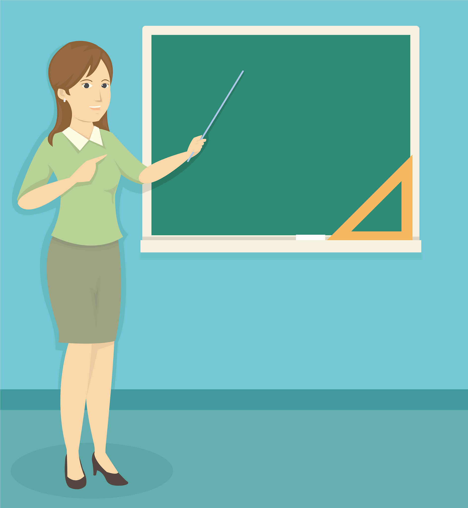young woman teacher doing a presentation in class