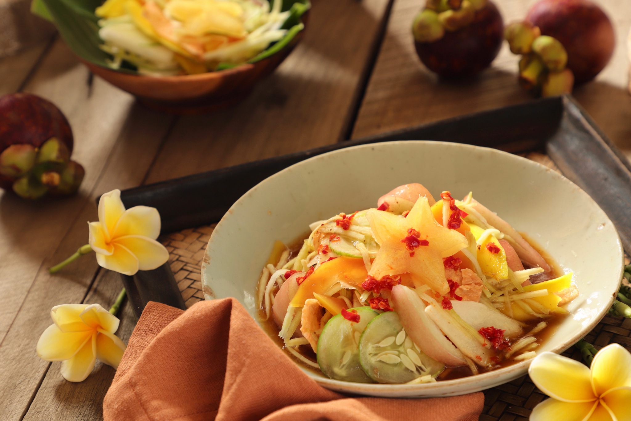 rujak kuah pindang, balinese fruit salad with fish broth and coc