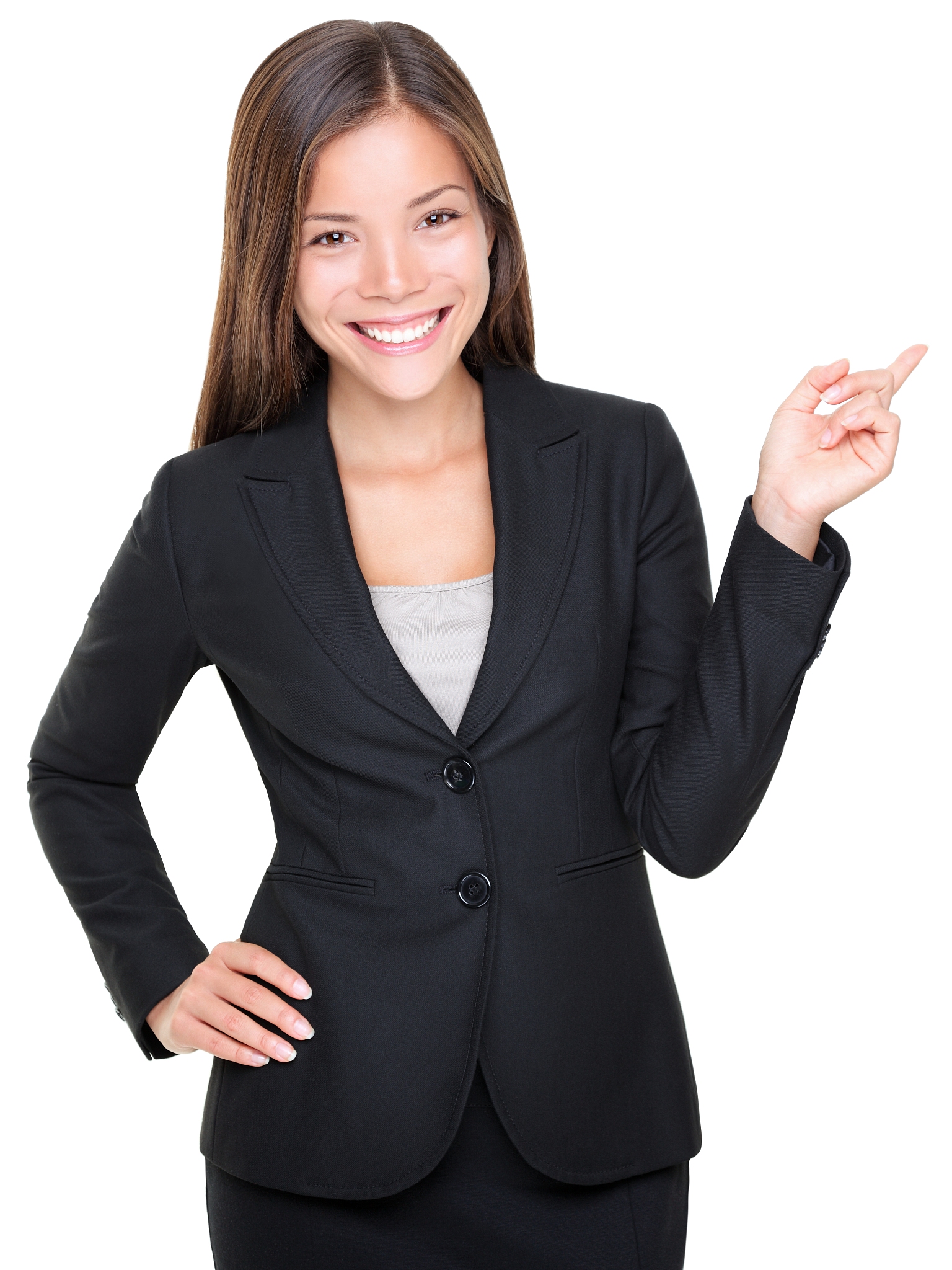 businesswoman in suit pointing