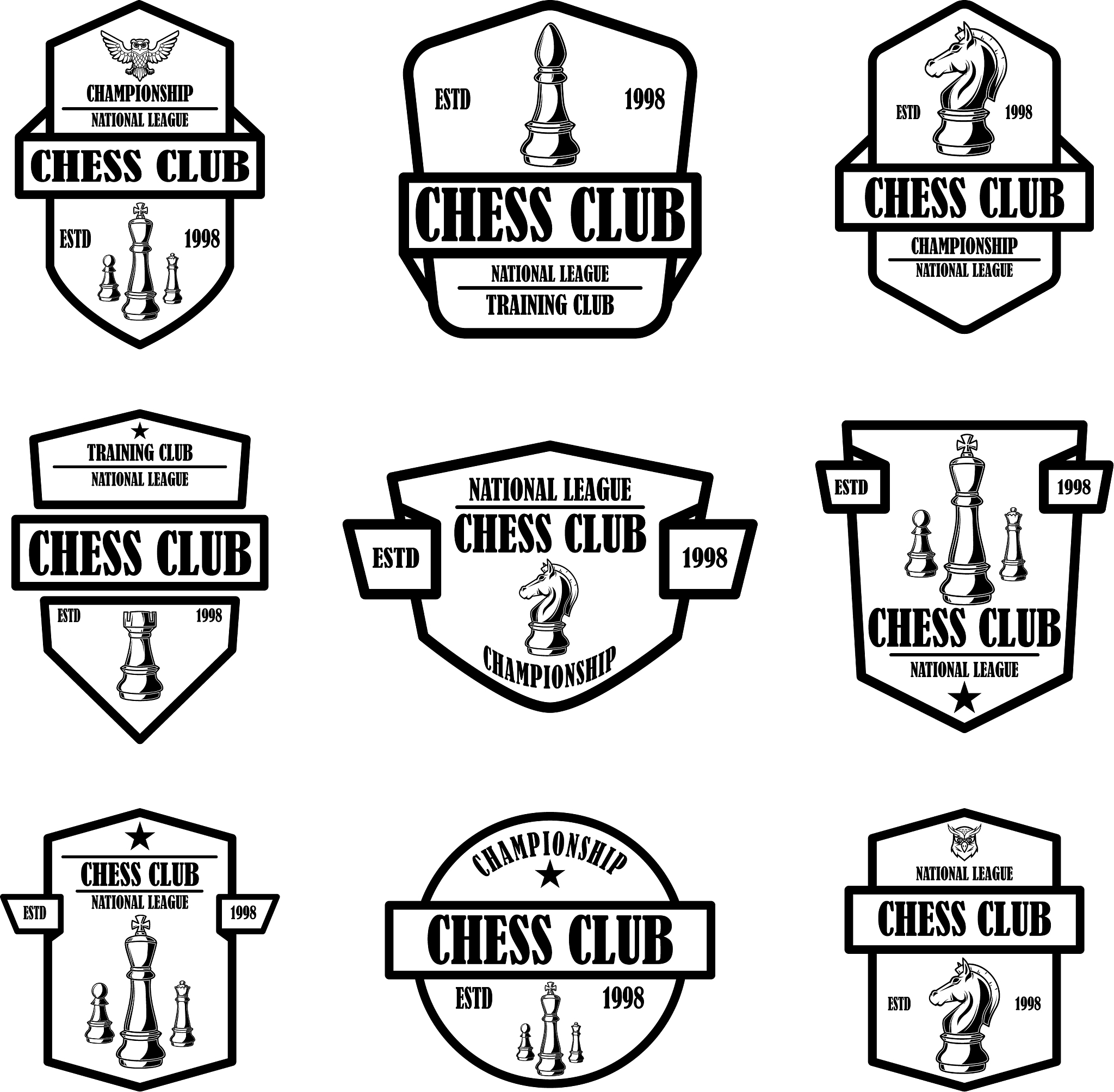 set chess club emblems design element for logo
