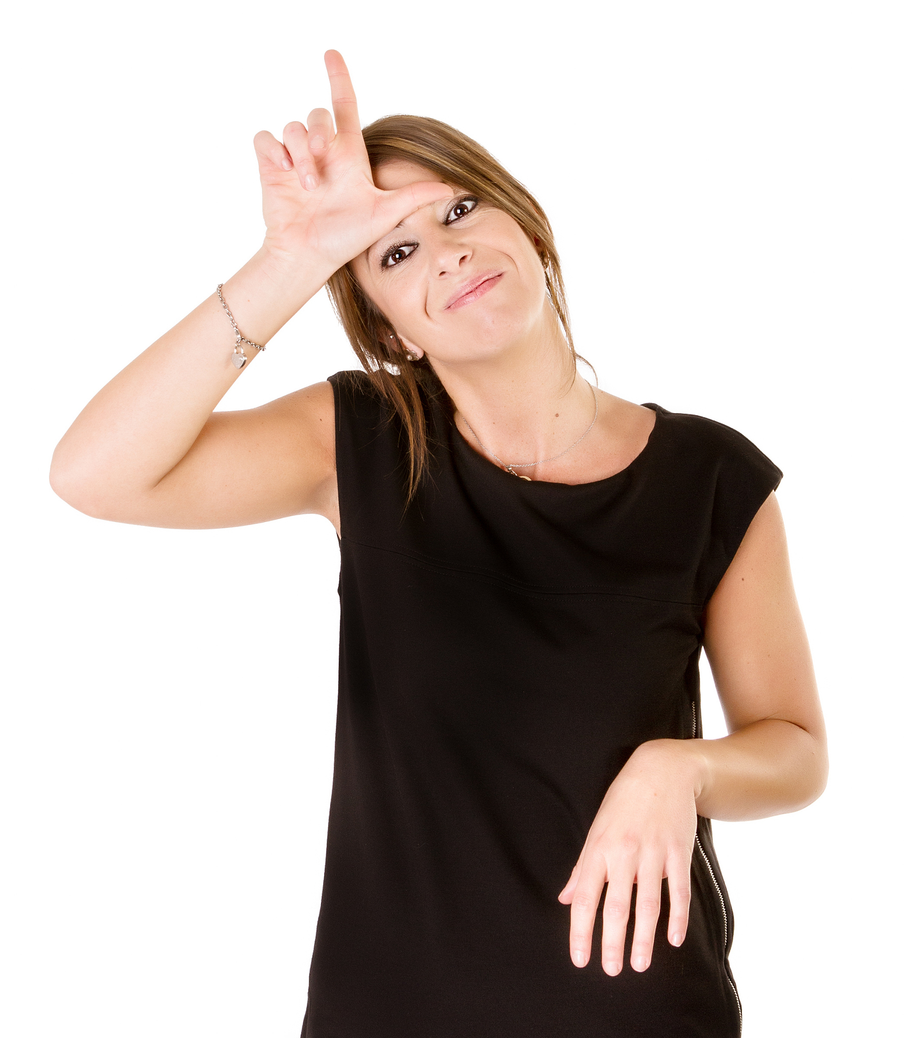 woman loser sign with finger