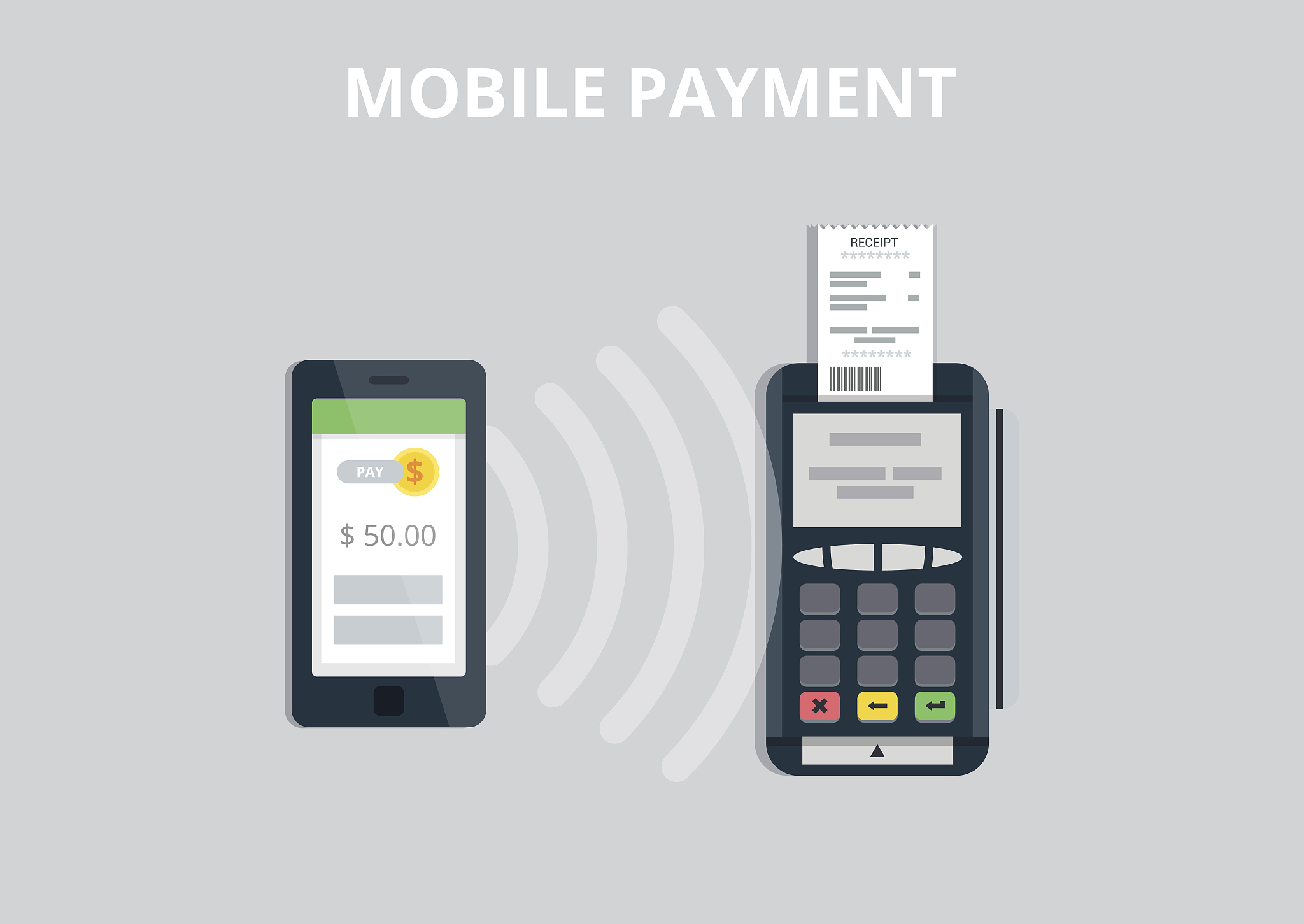pos terminal confirms payment from smartphone. mobile payment an