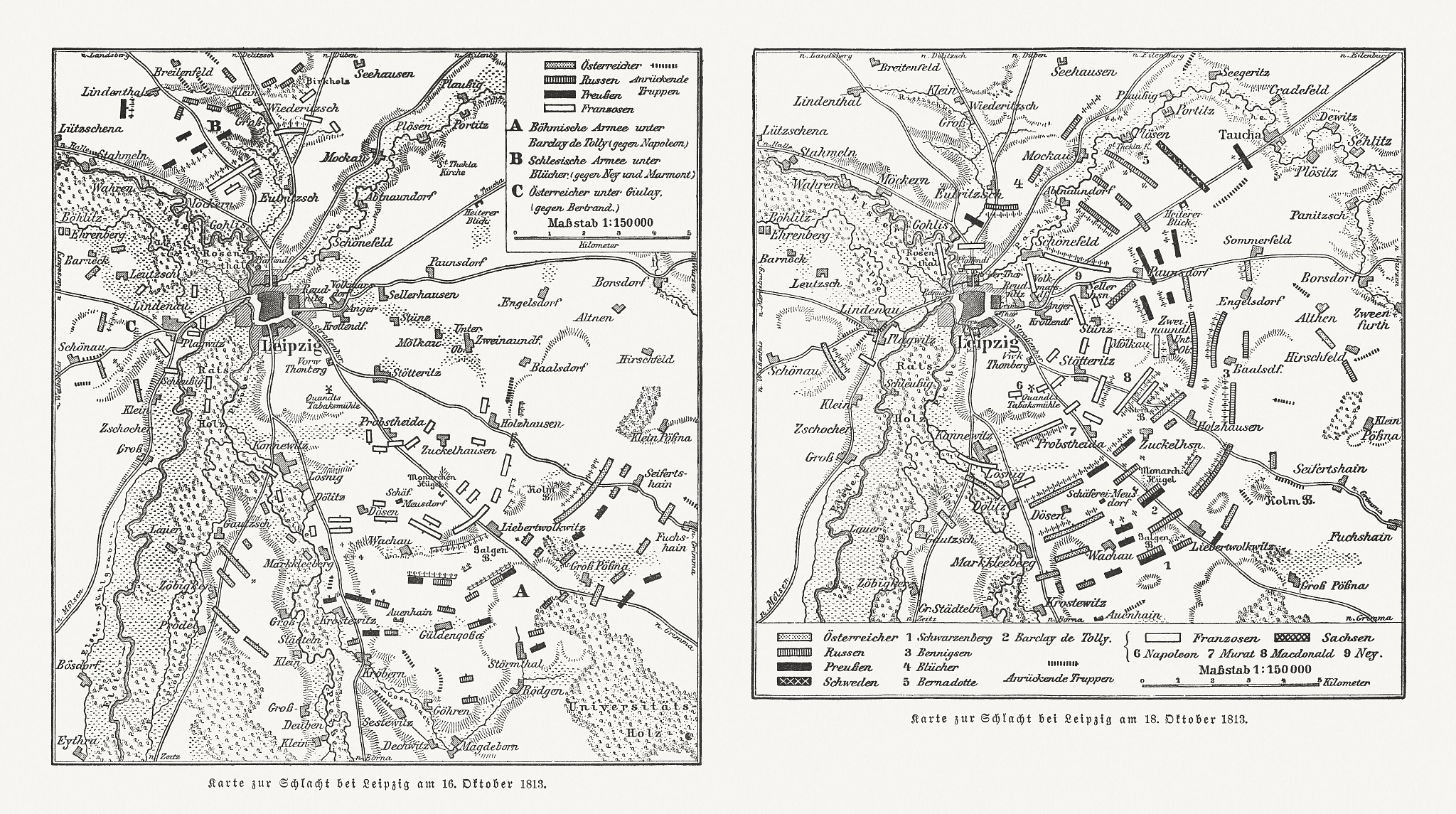 maps of battle of leipzig, napolionic wars, 1813, published 1897