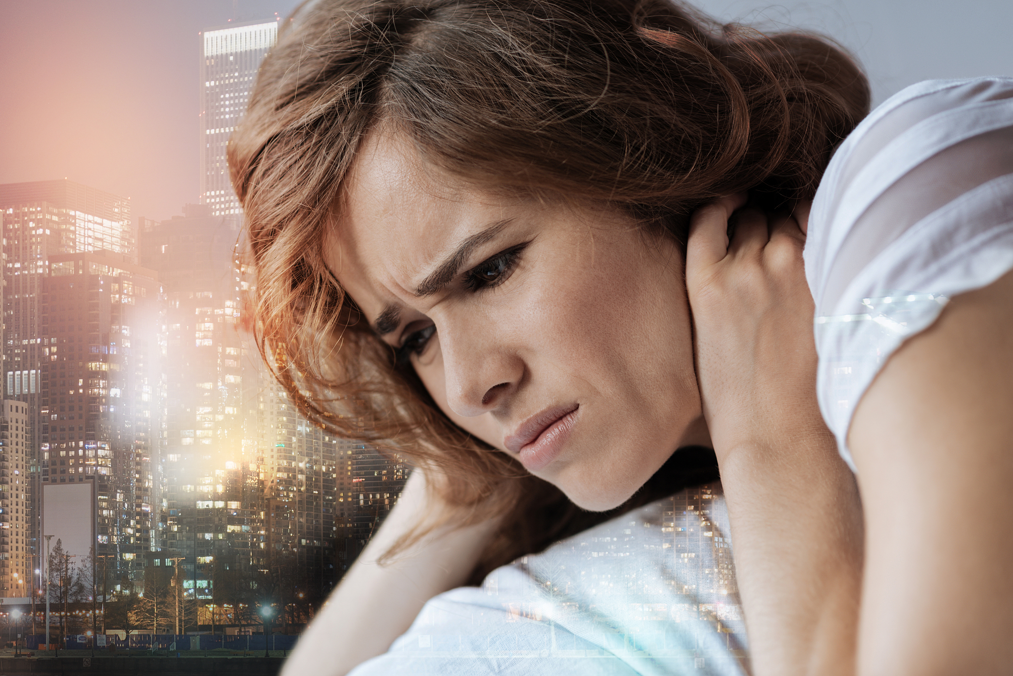 upset female person being in her thoughts