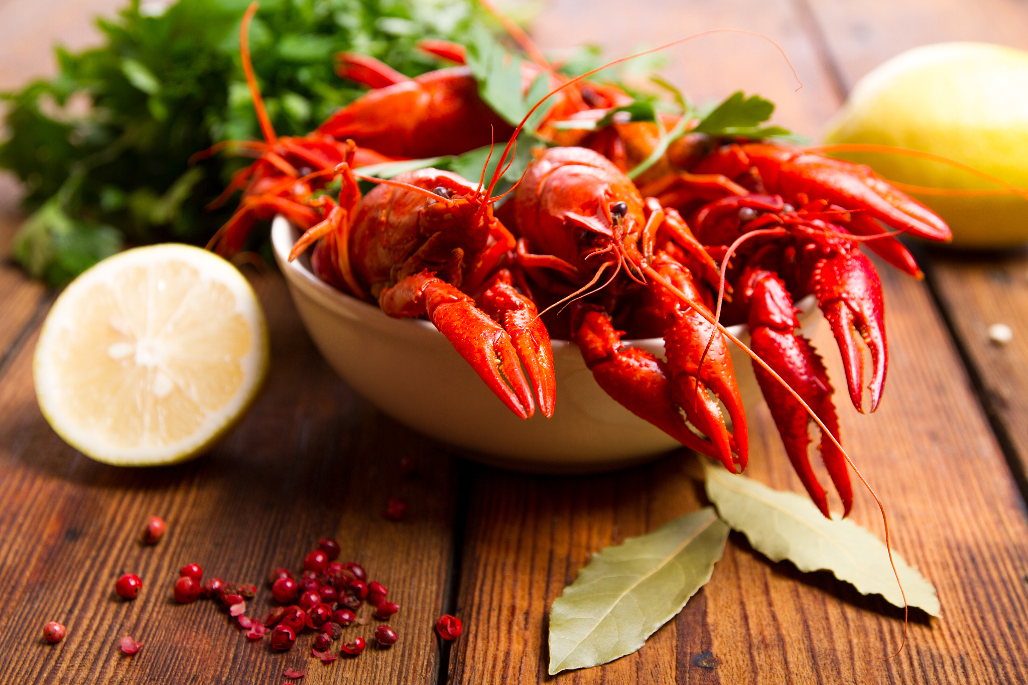 crayfish on a wooden table