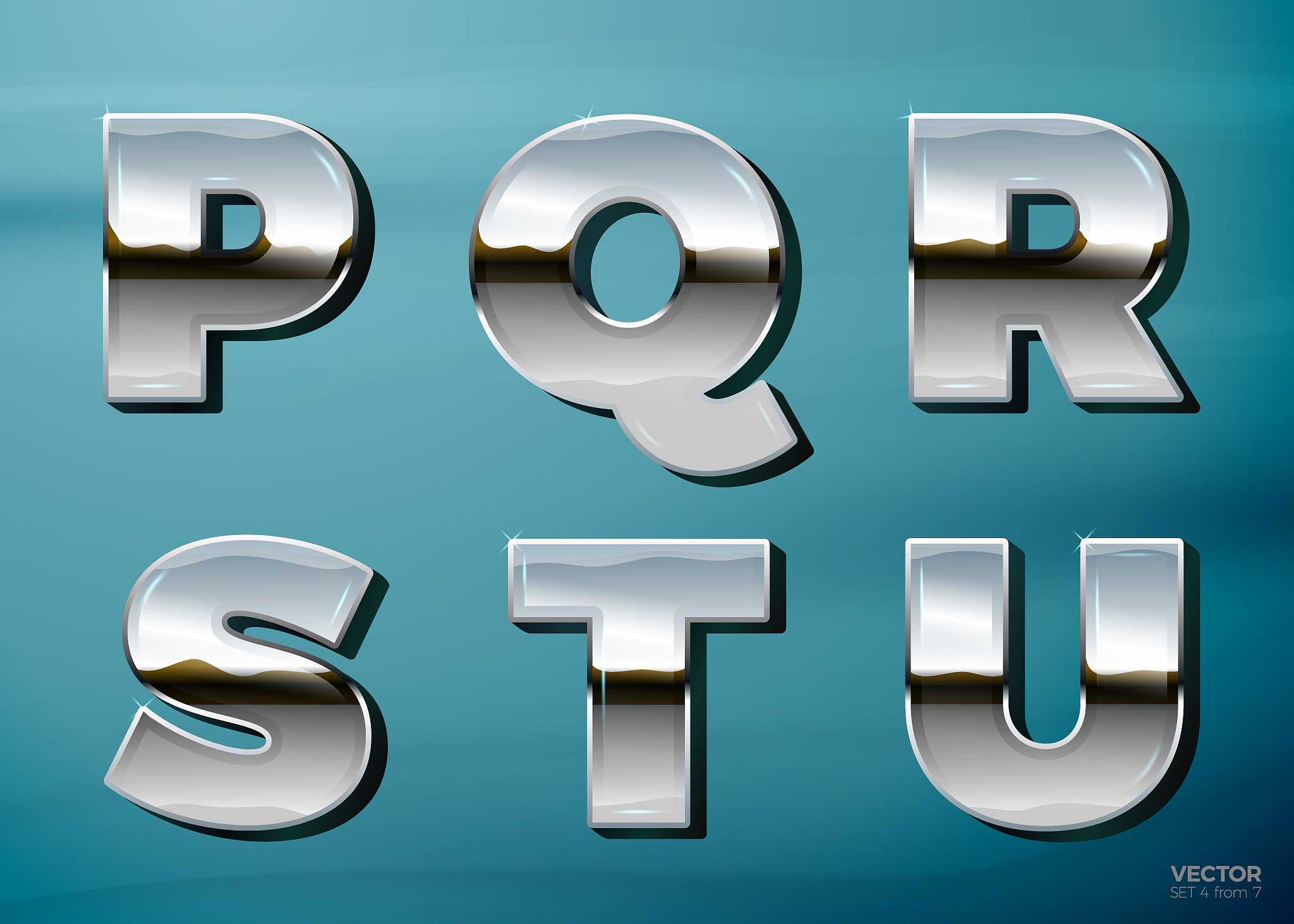vector chrome letters with landscape relection