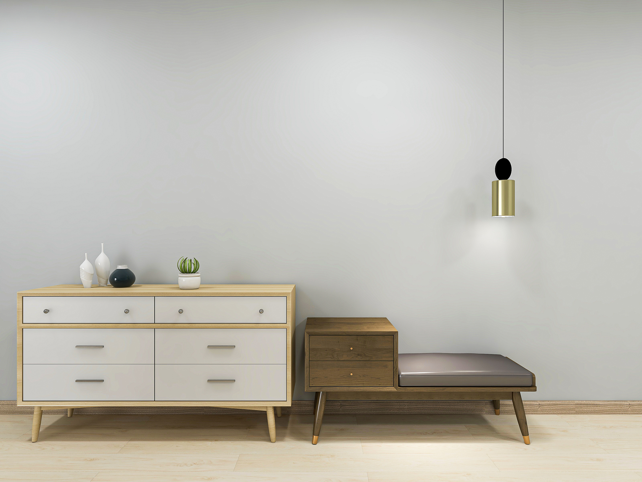 3d rendering, simple modern living room sofa with coffee table, 