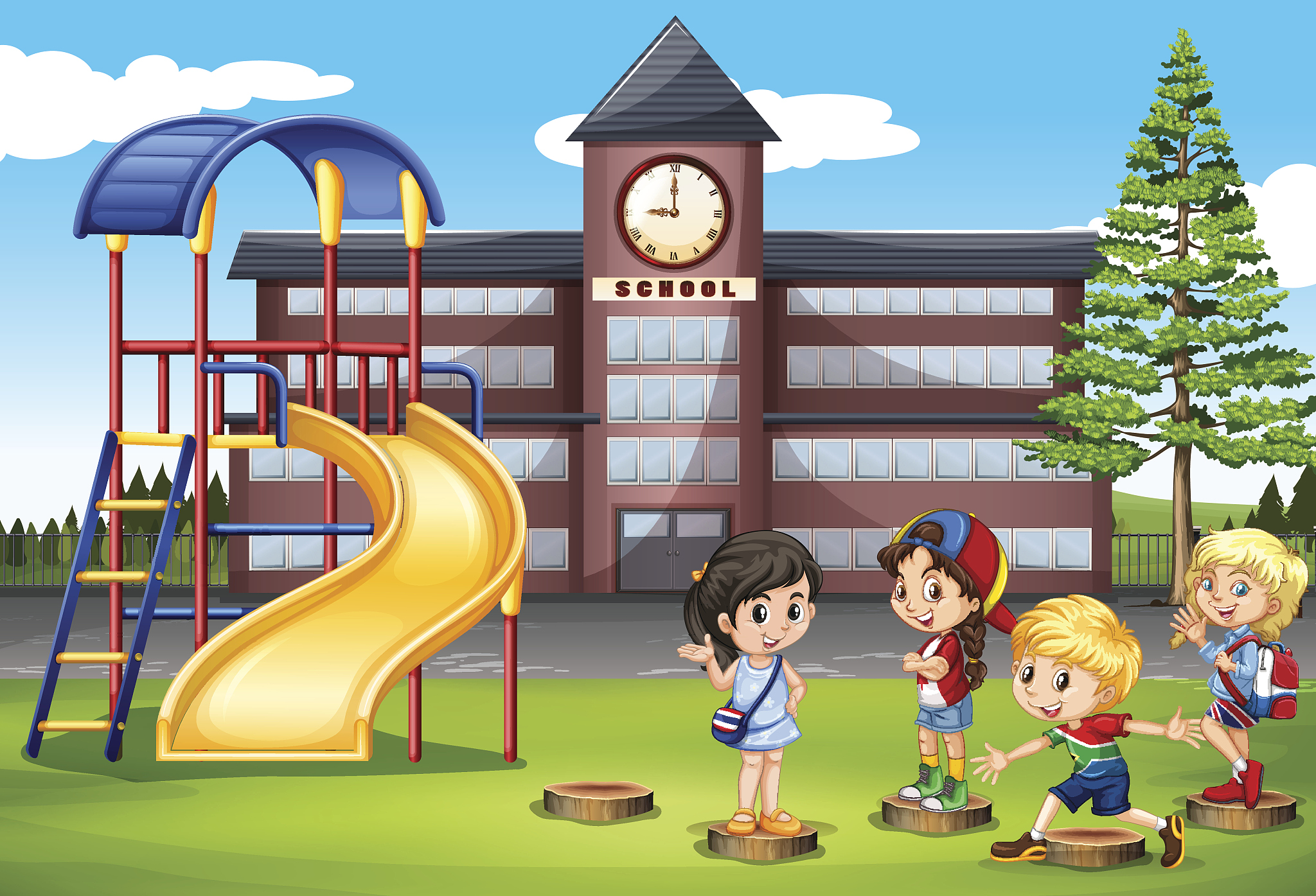 children playing at school playground