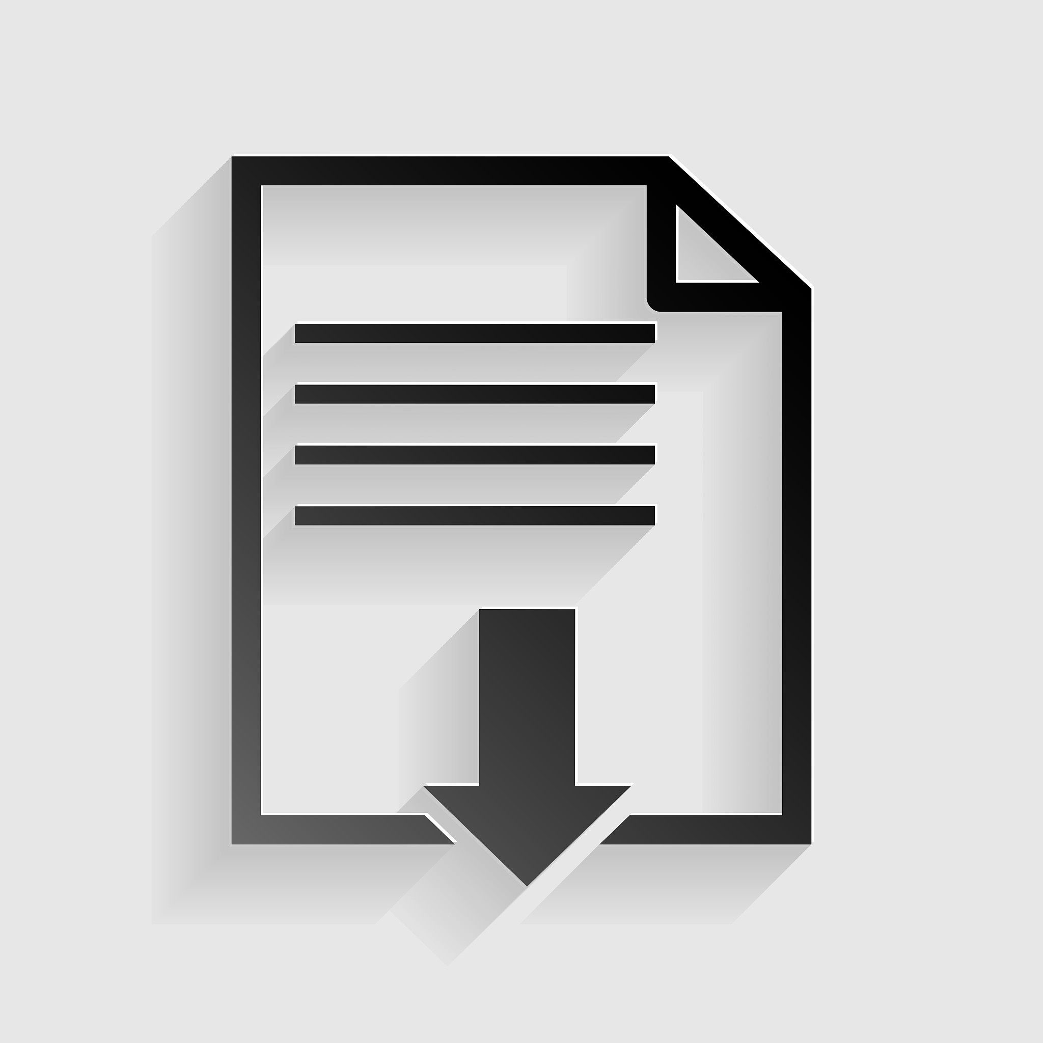 file download sign black paper with shadow on