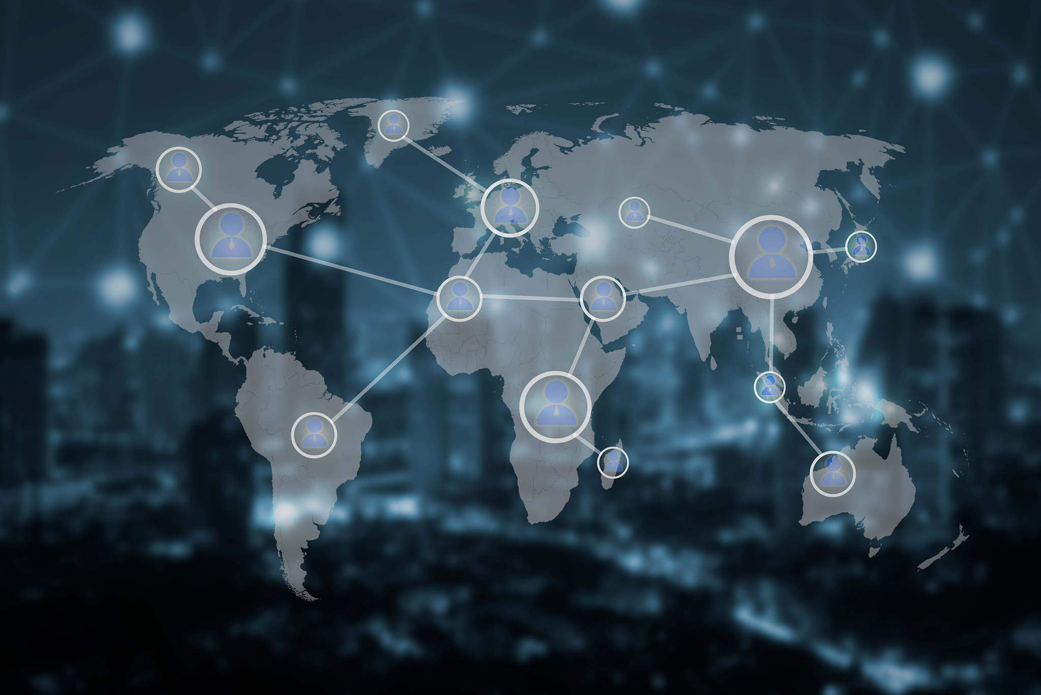 people network icons and world map connection,network work conne