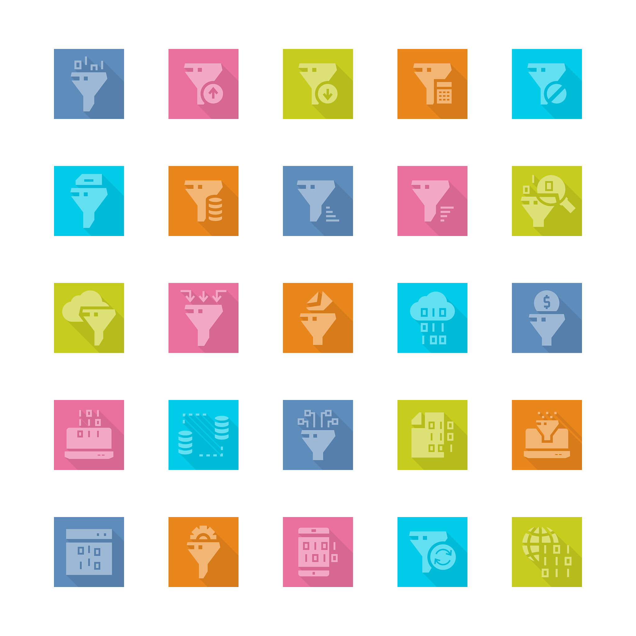 filter data vector icon set in flat style with shadow.
