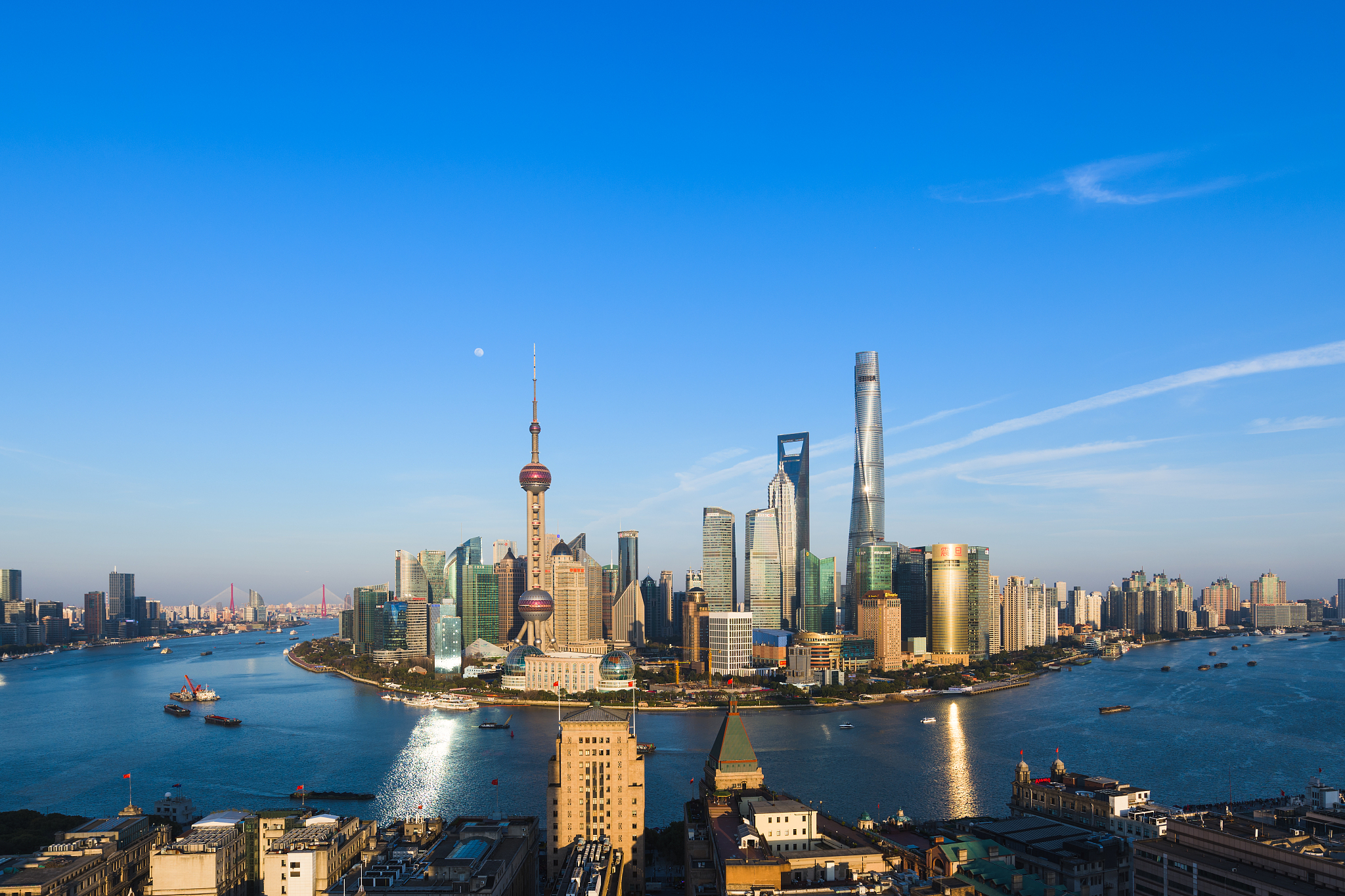 dramatic view of lujiazui in shanghai at dusk