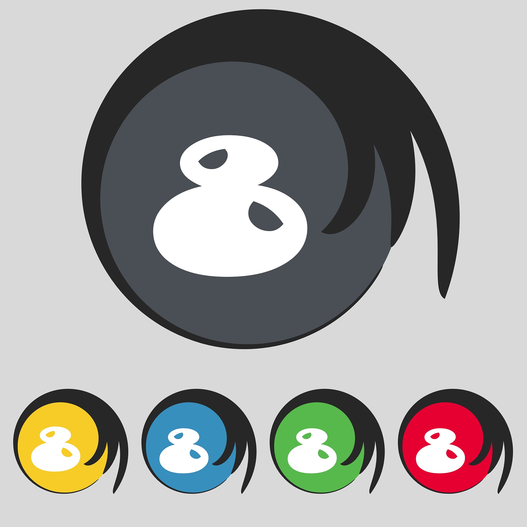 number eight icon sign set of coloured buttons