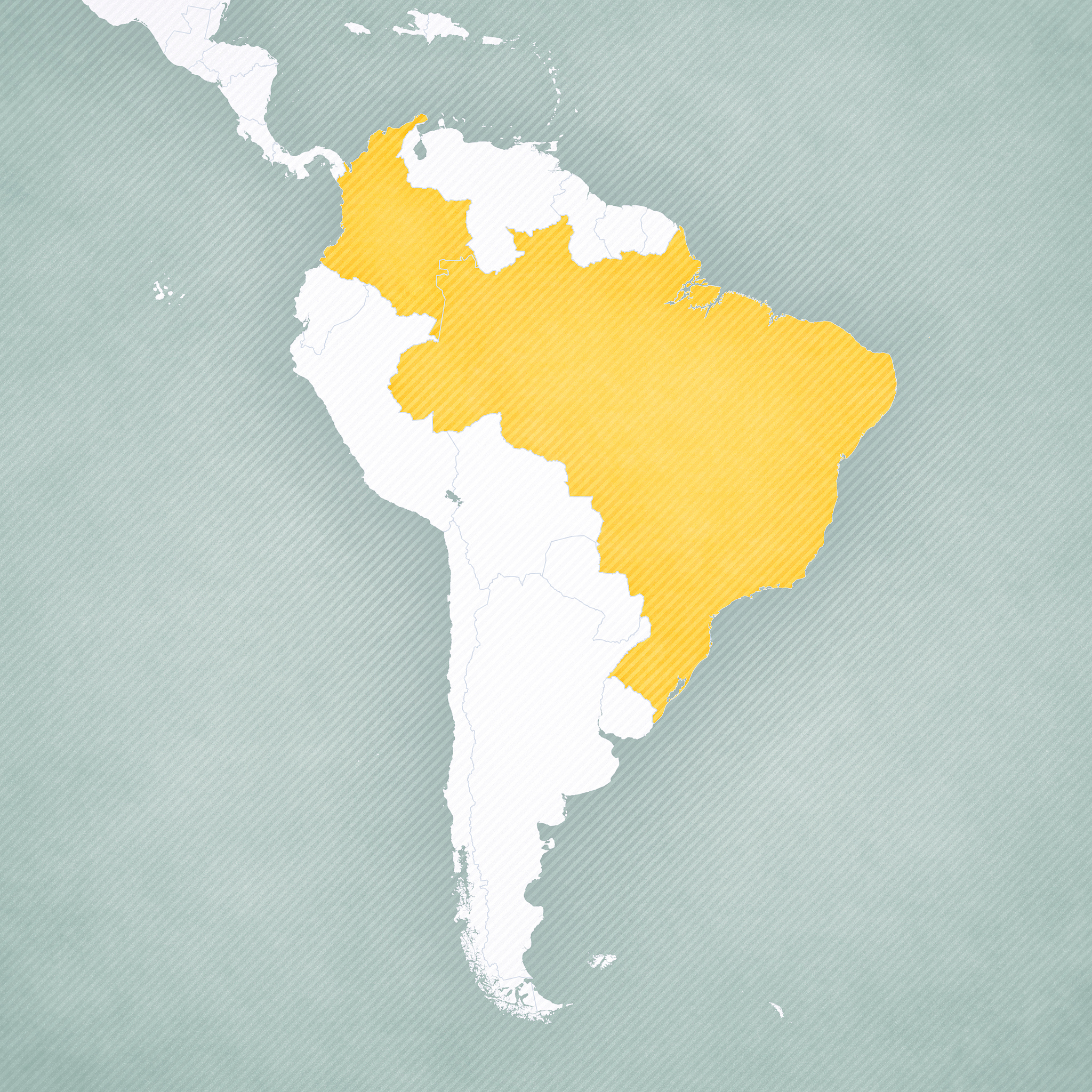 map of south america - brazil and colombia