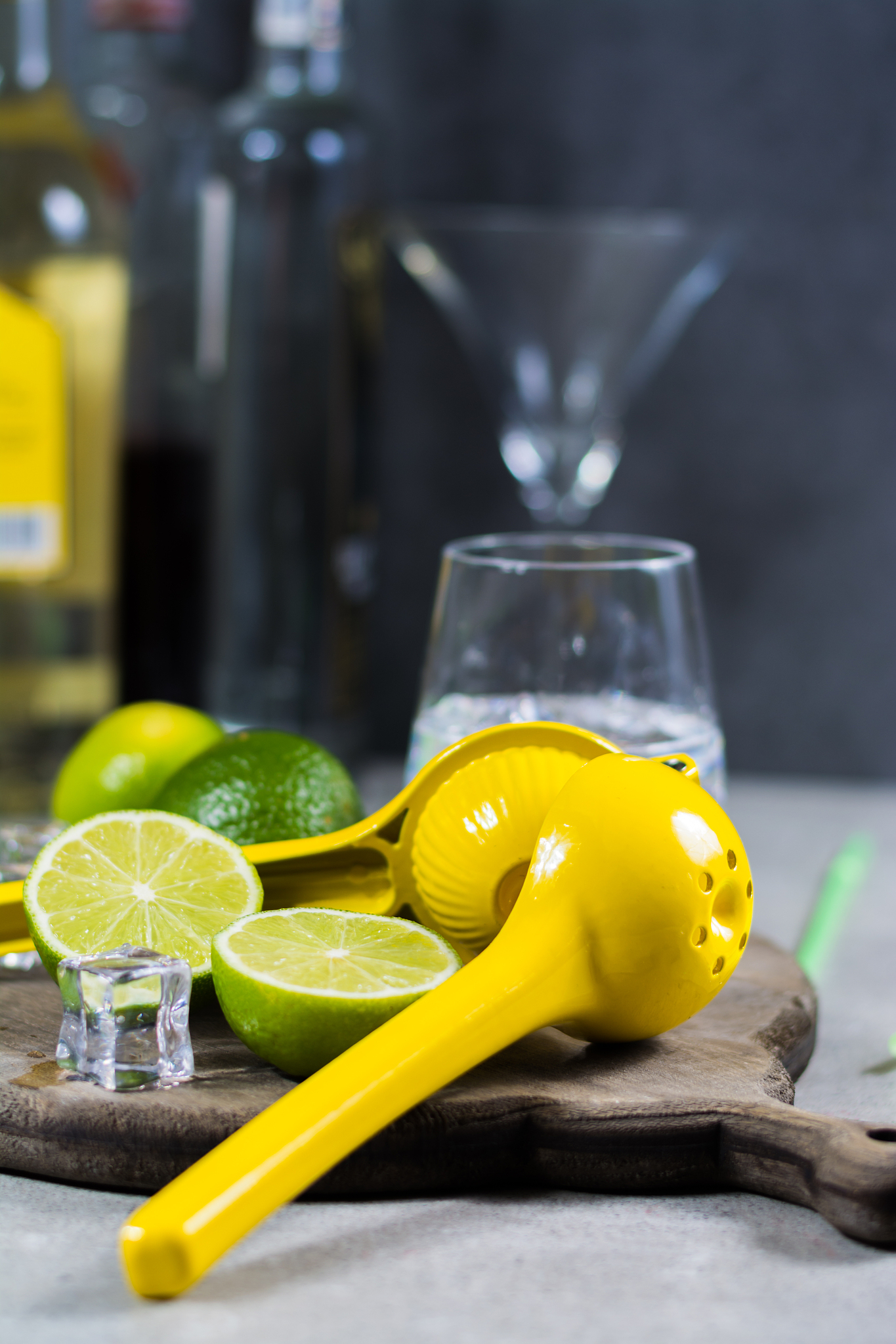 lime manual press for preparation of cocktails, limes and glass 