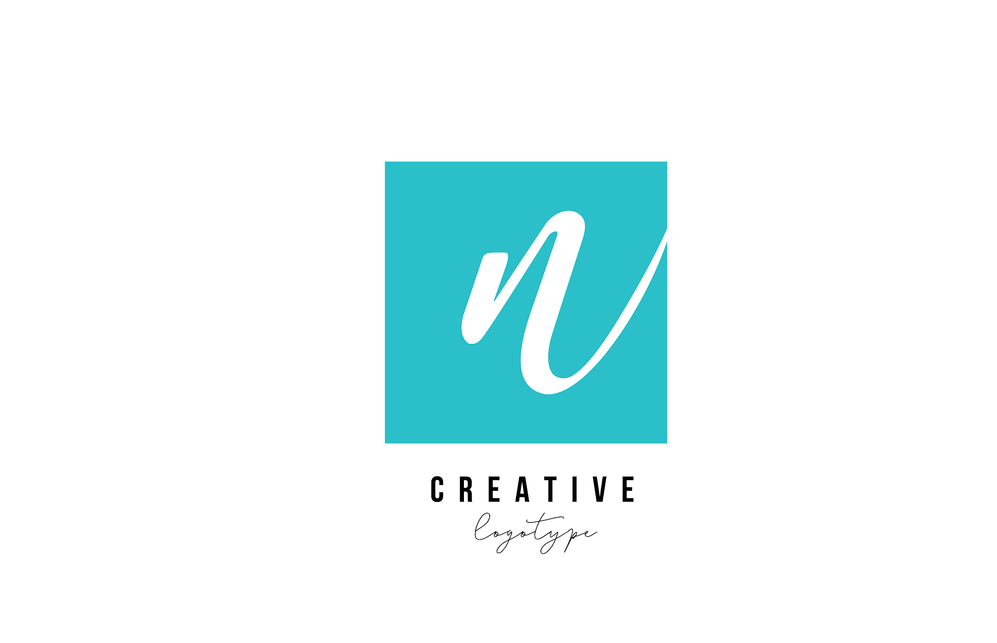 blue n square alphabet letter logo icon design