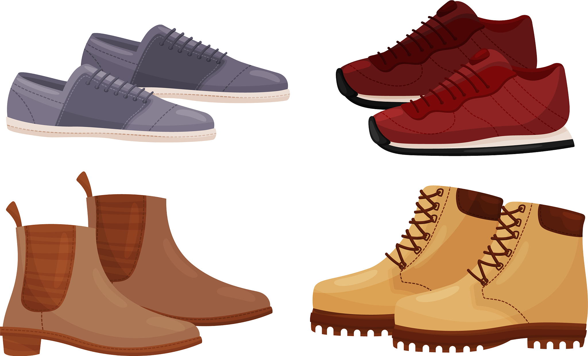 male and female shoes side view set casual
