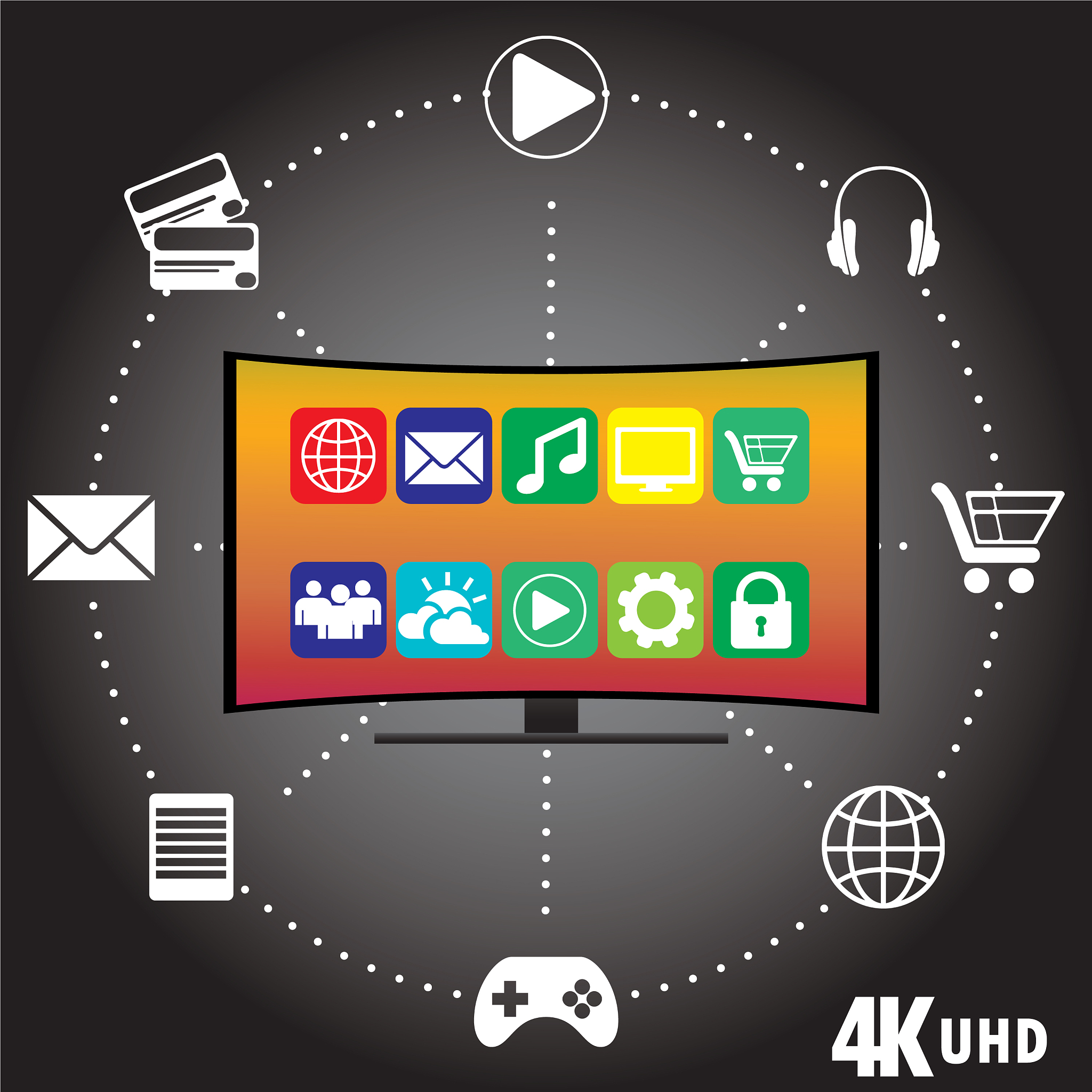 4k tv with icons different applications