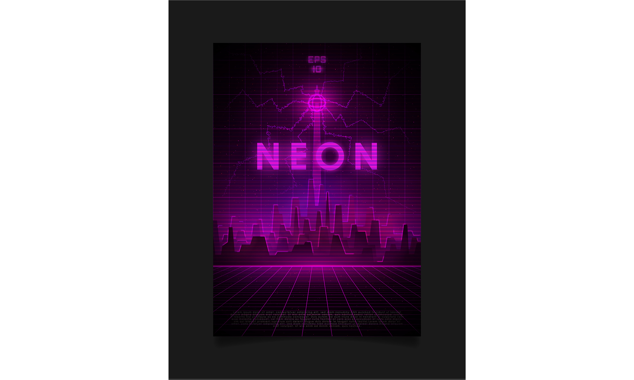 retrowave cityscape with laser grid glowing neon