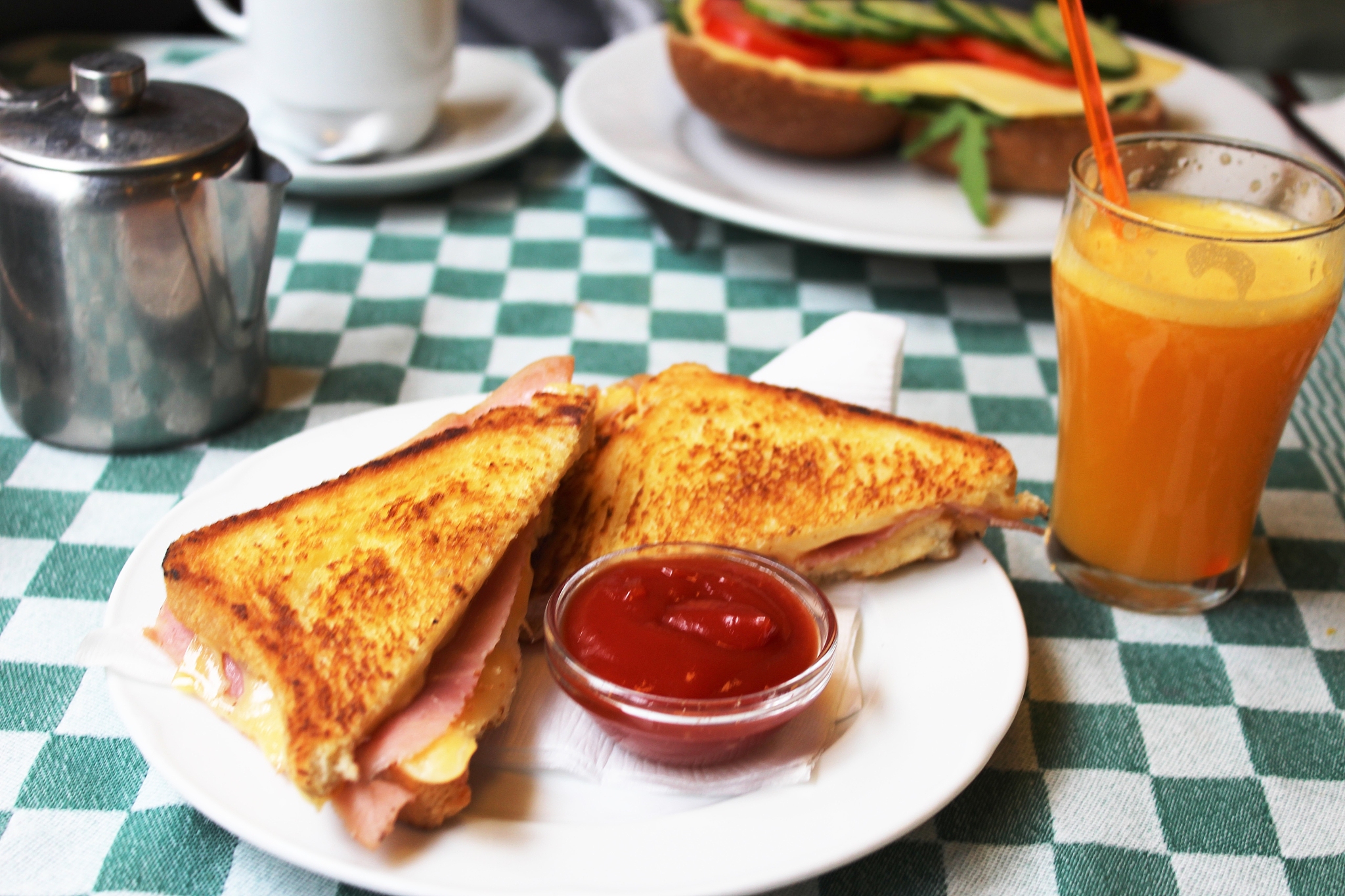 close-up of sandwich served on table