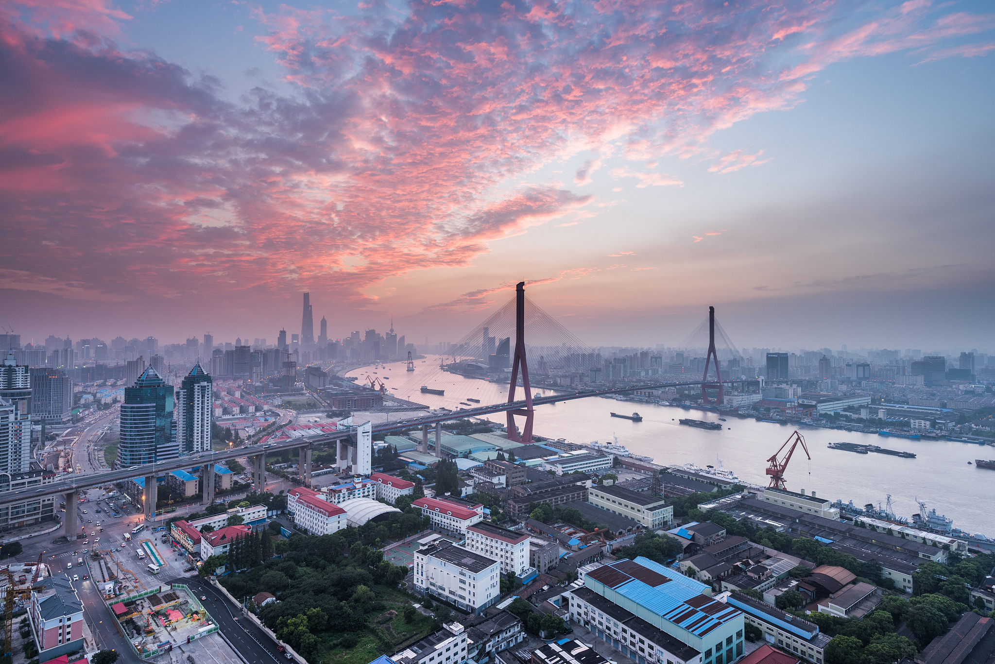 杨浦大桥日落