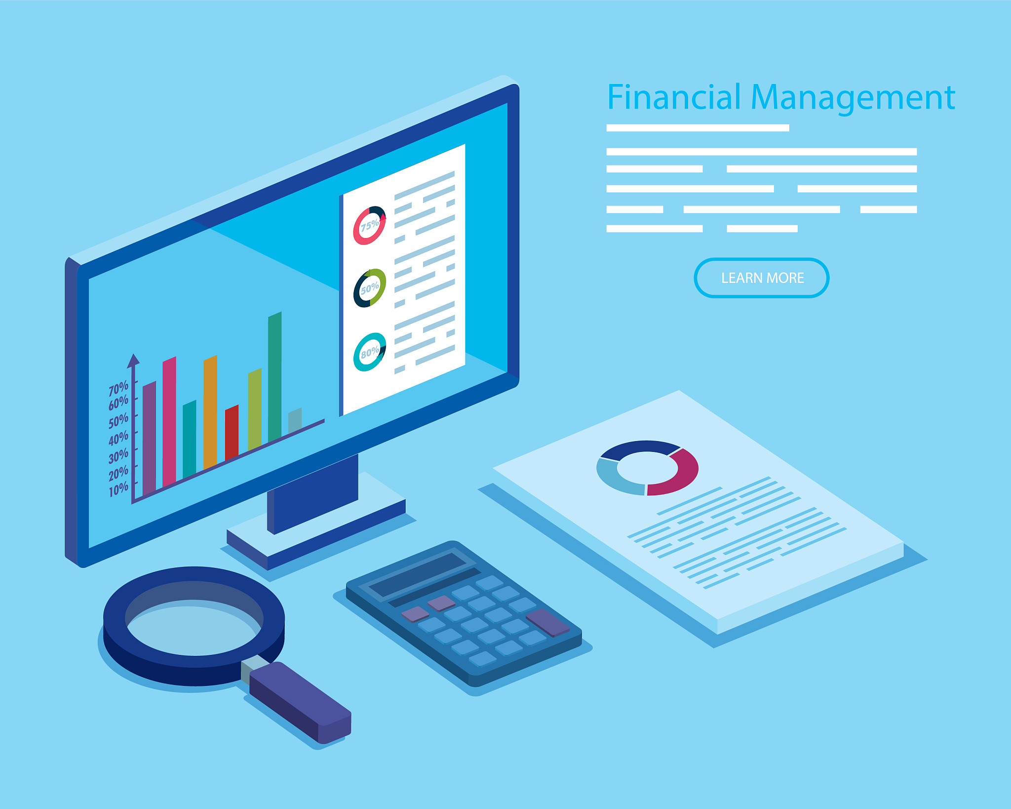 financial management with computer and icons