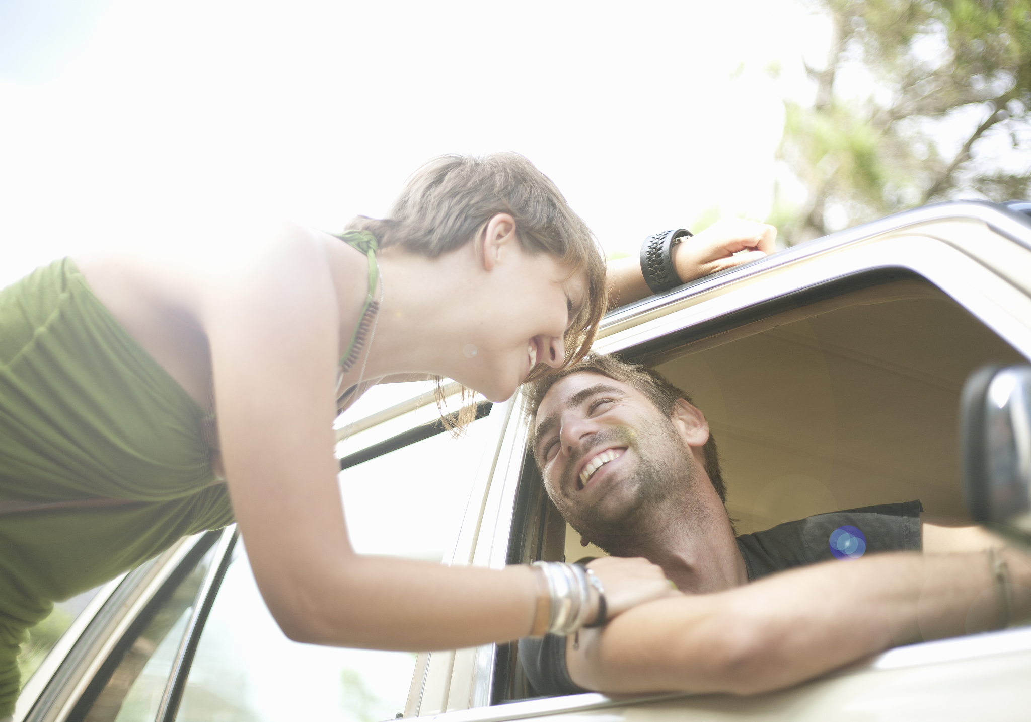 young woman and man, sharing a joke